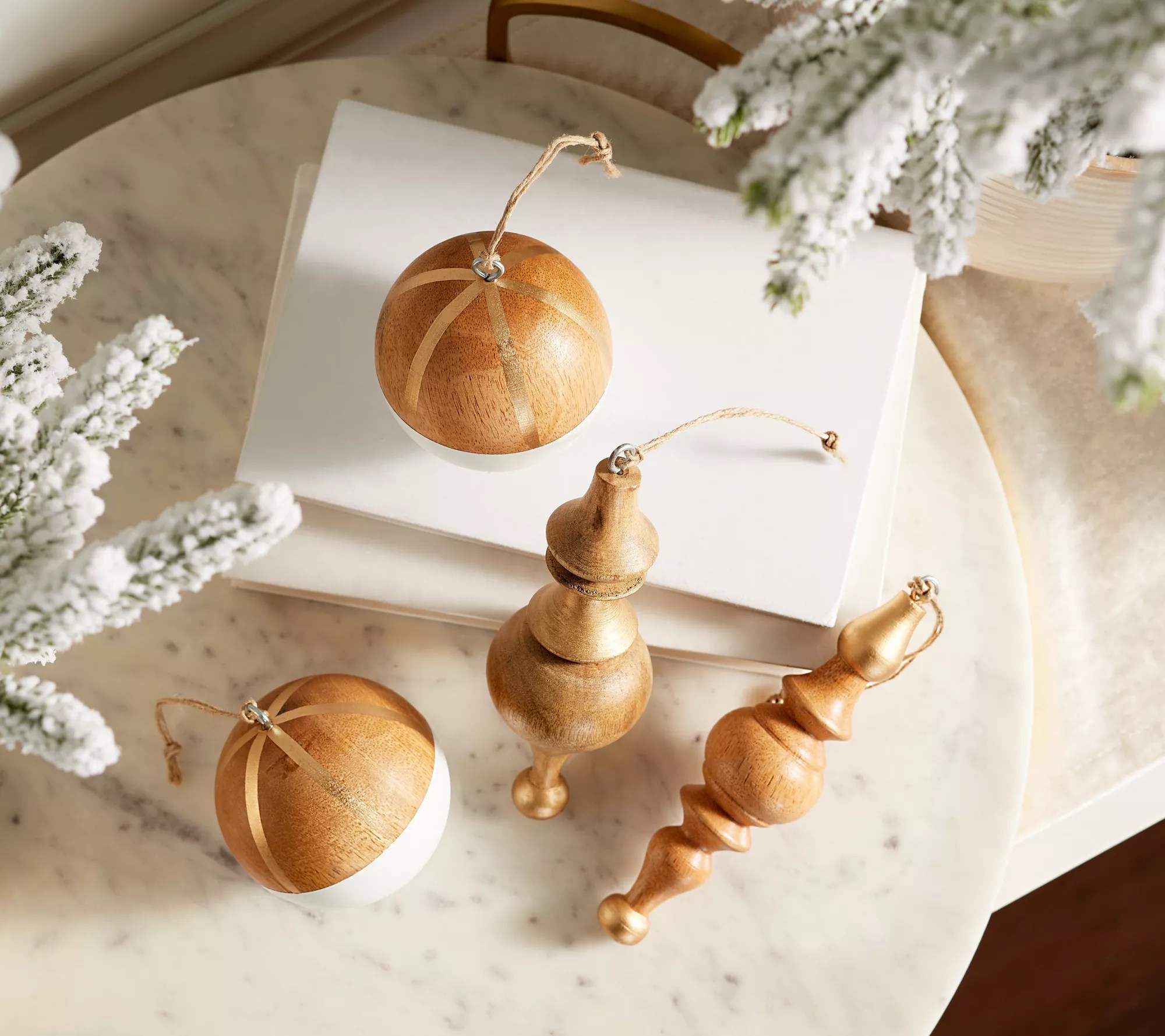 Set of 4 Painted Wooden Ball and Finial Ornaments by Lauren McBride