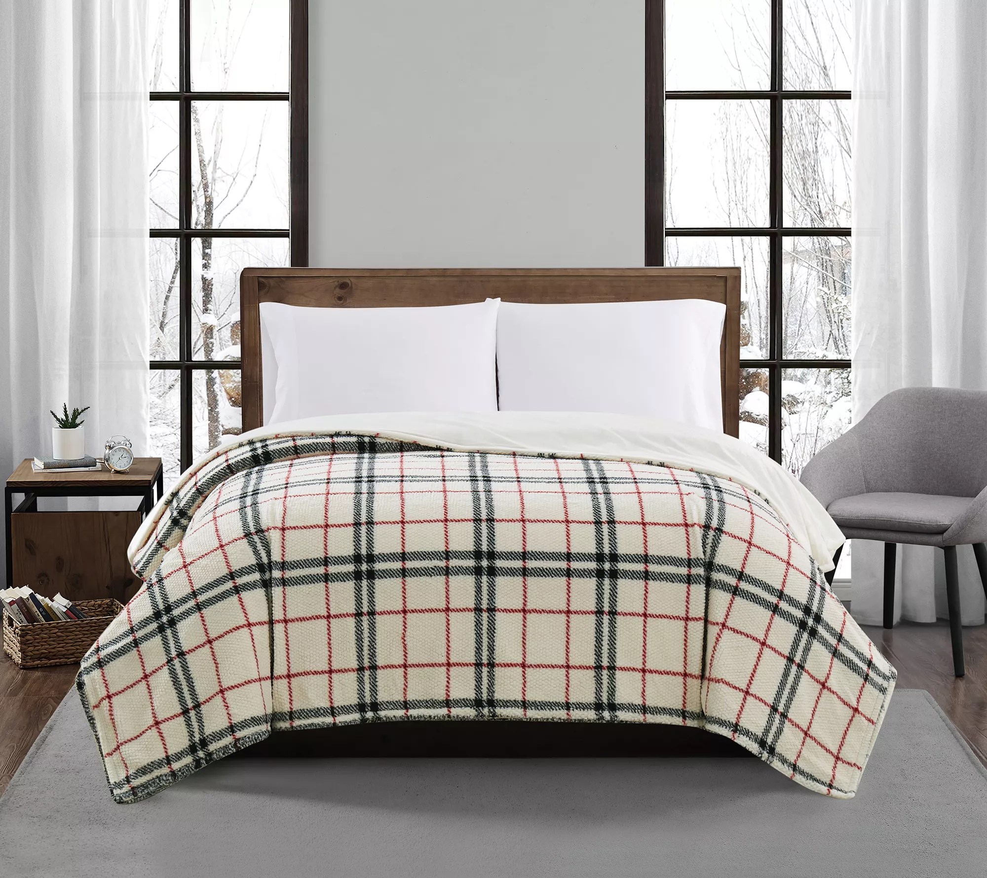 London Fog Popcorn Plaid Plush Blankets Full/Queen Blanket