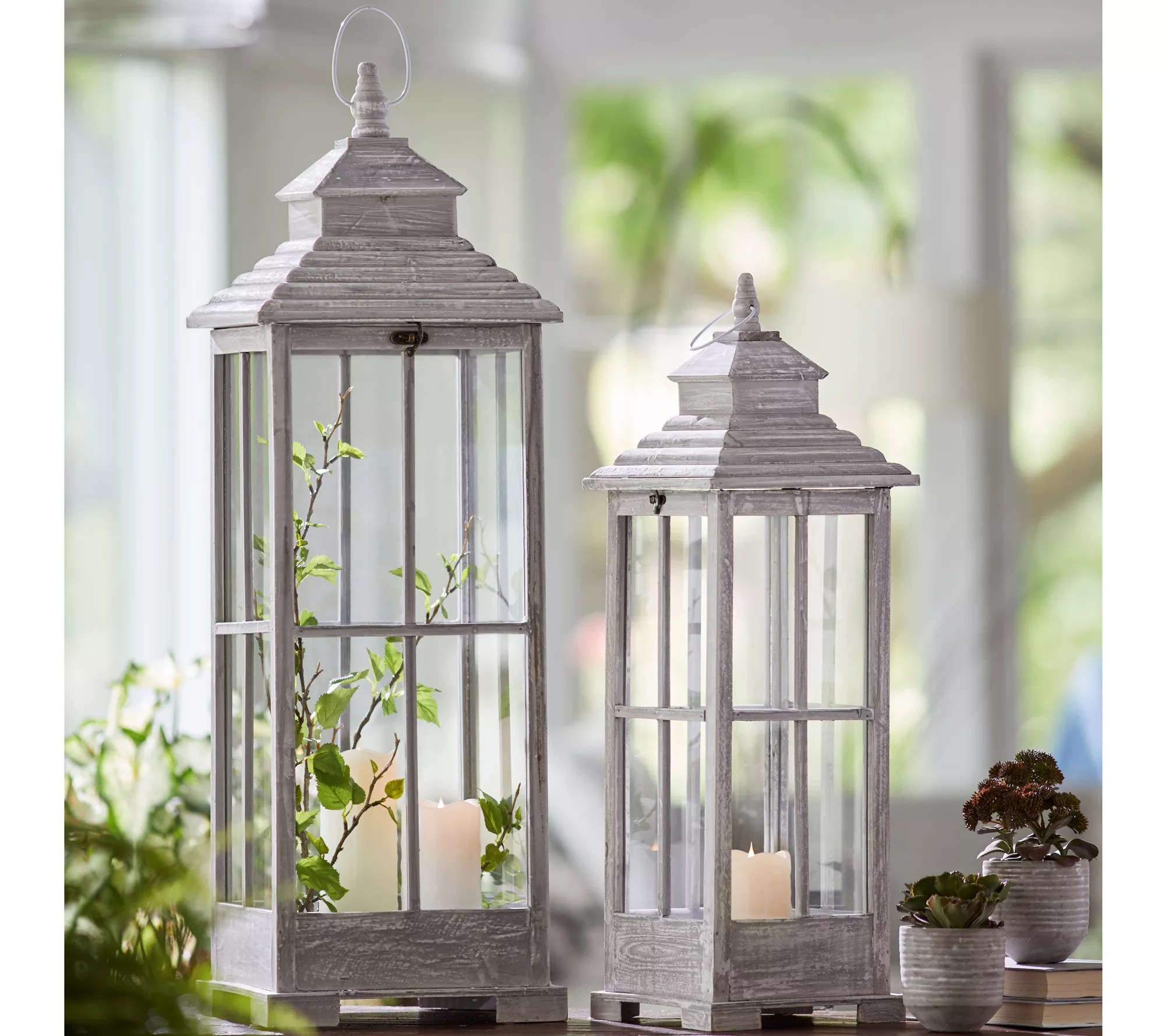 Melrose Tall Wood Floor Lantern (Set of 2)