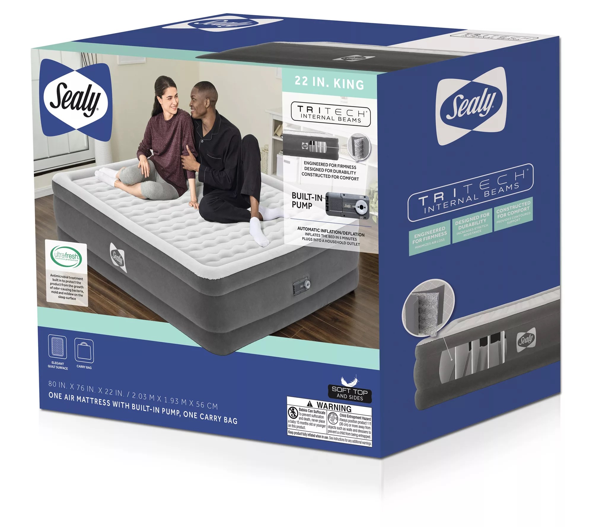 Bestway SEALY Tritech King Air Mattress, Builtin AC Pump, 80"