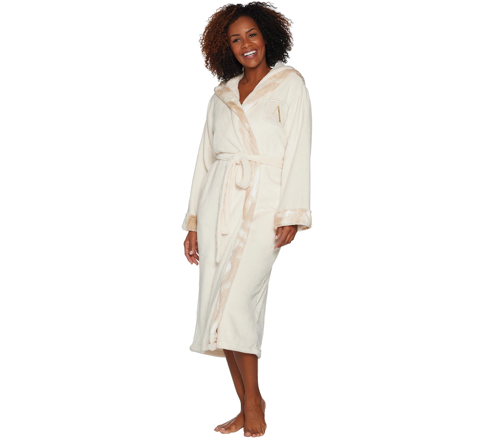 Dennis Basso Plush Robe w/ Faux Fur Trim & Monogram Initial