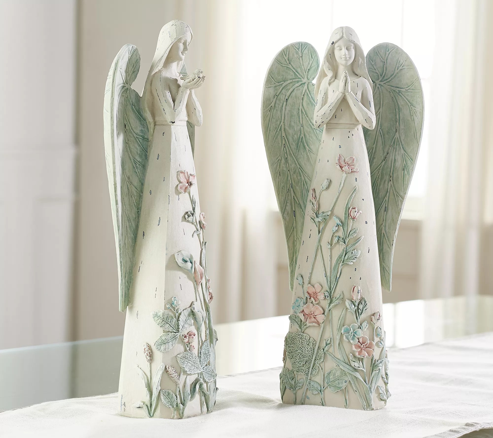 Set of 2 Angels with Embossed Floral Design by Valerie