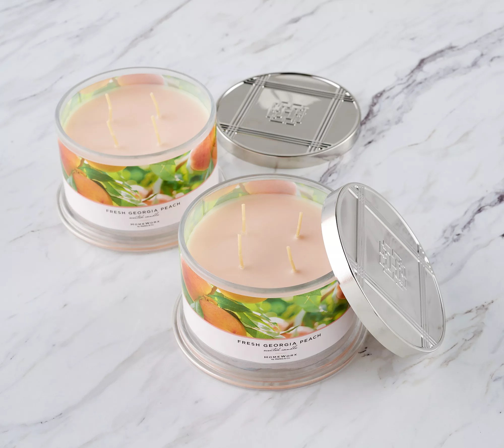 HomeWorx by Slatkin & Co. S/2 Fresh Peach 18oz Candles