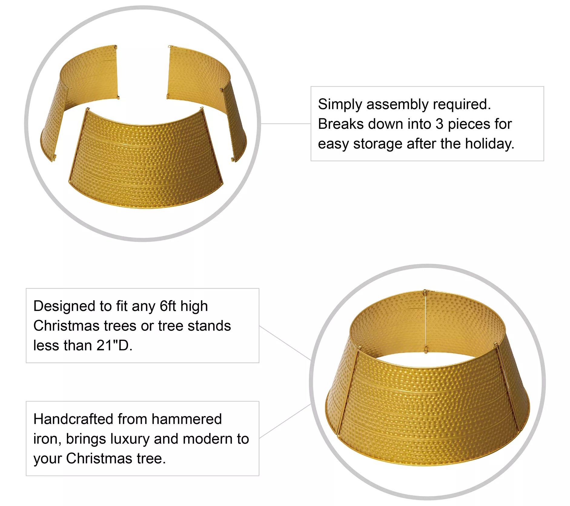 Glitzhome 22"D 3Piece Hammered Metal Christmas Tree Collar