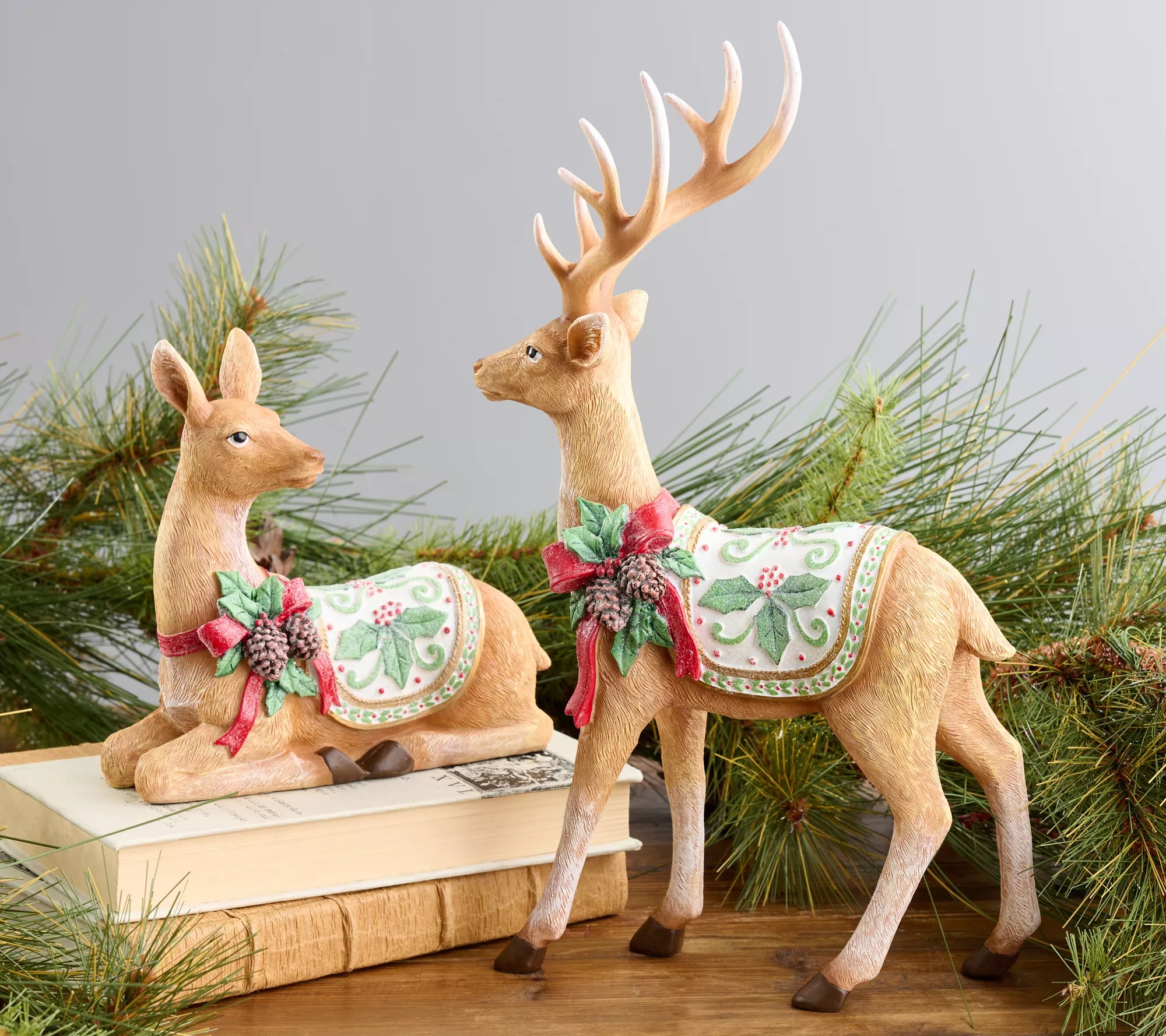 2Piece Reindeer with Holly Accents by Valerie