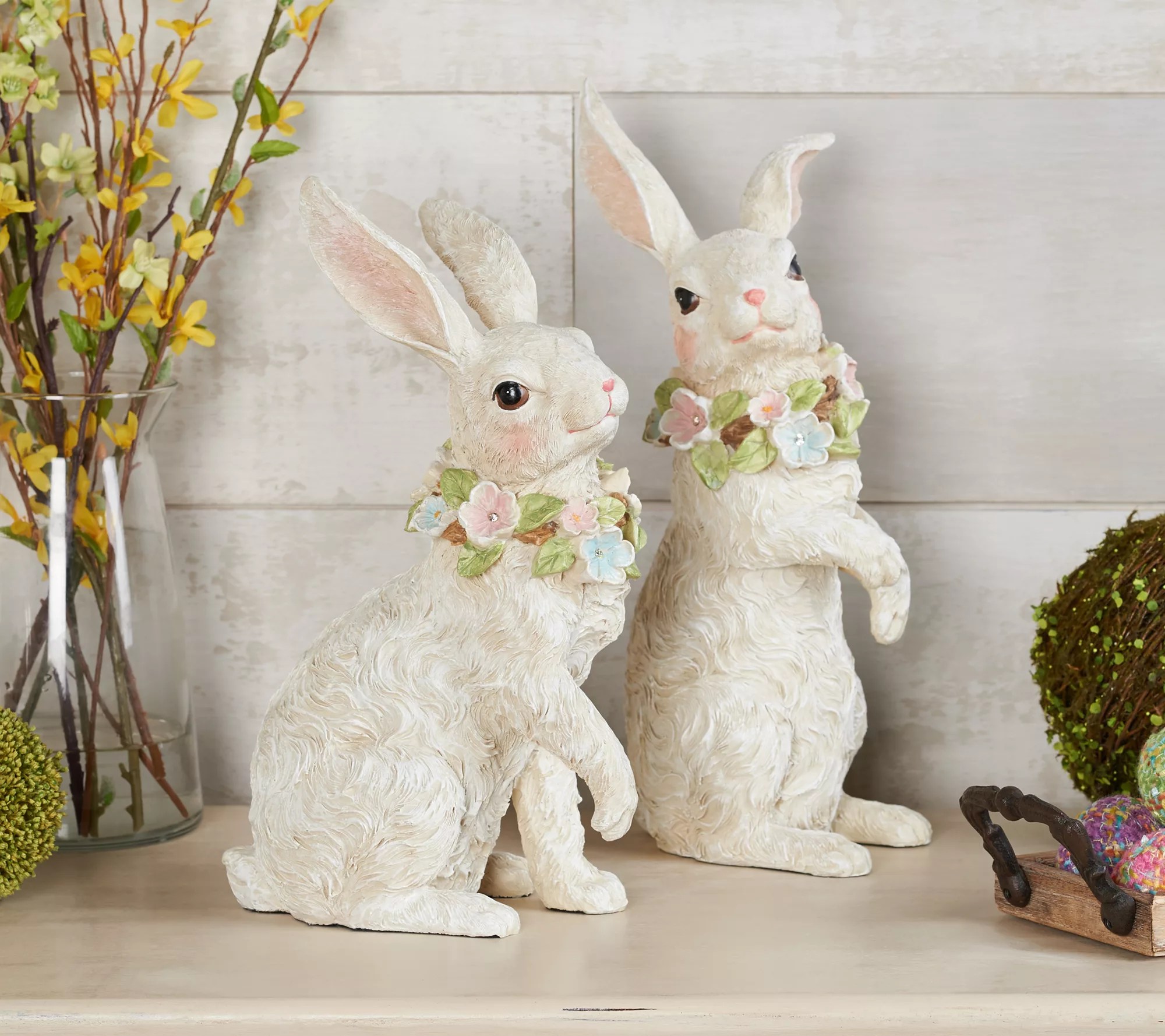 Set of 2 Bunny Figures with Jeweled Garlands by Valerie