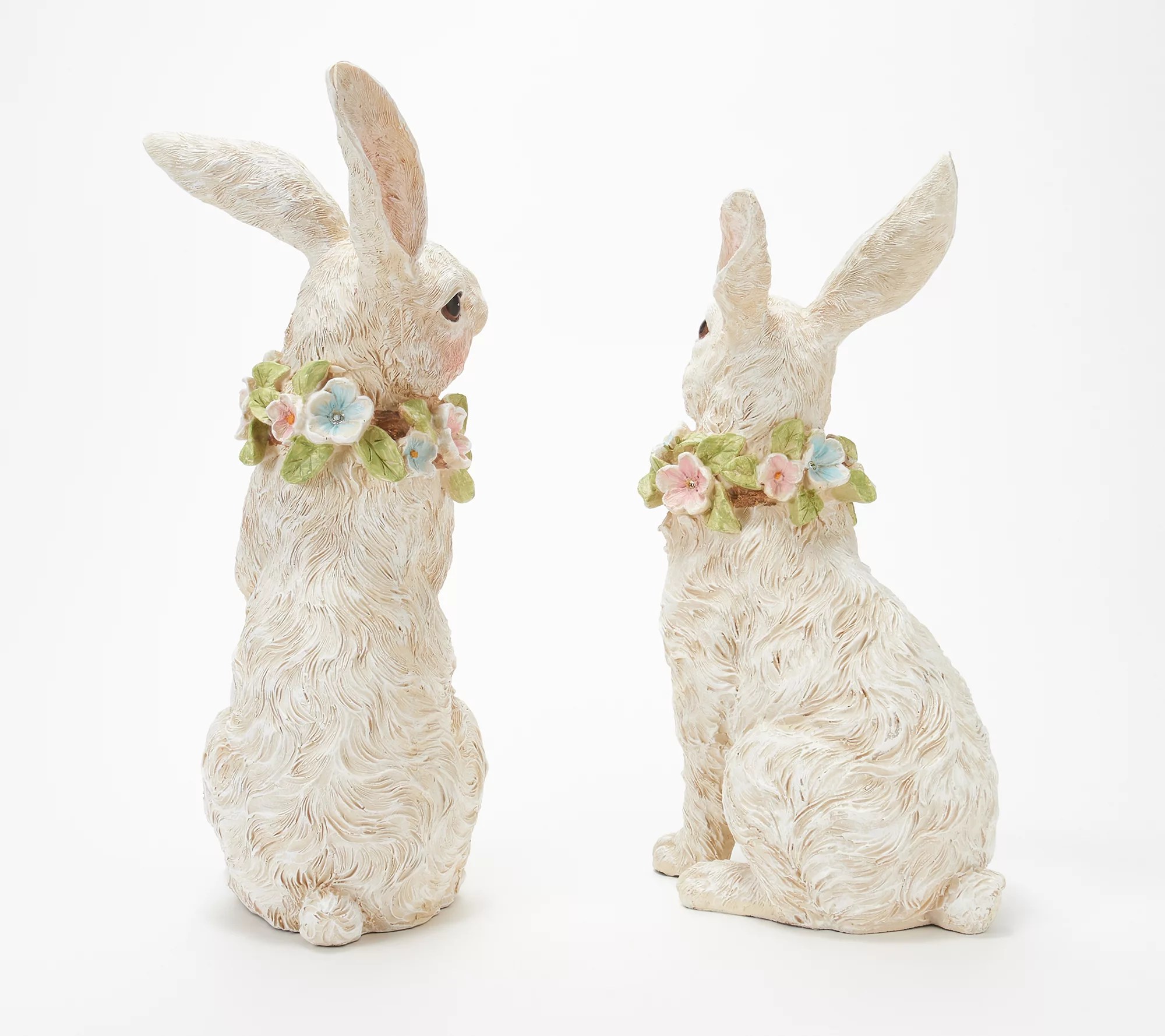Set of 2 Bunny Figures with Jeweled Garlands by Valerie