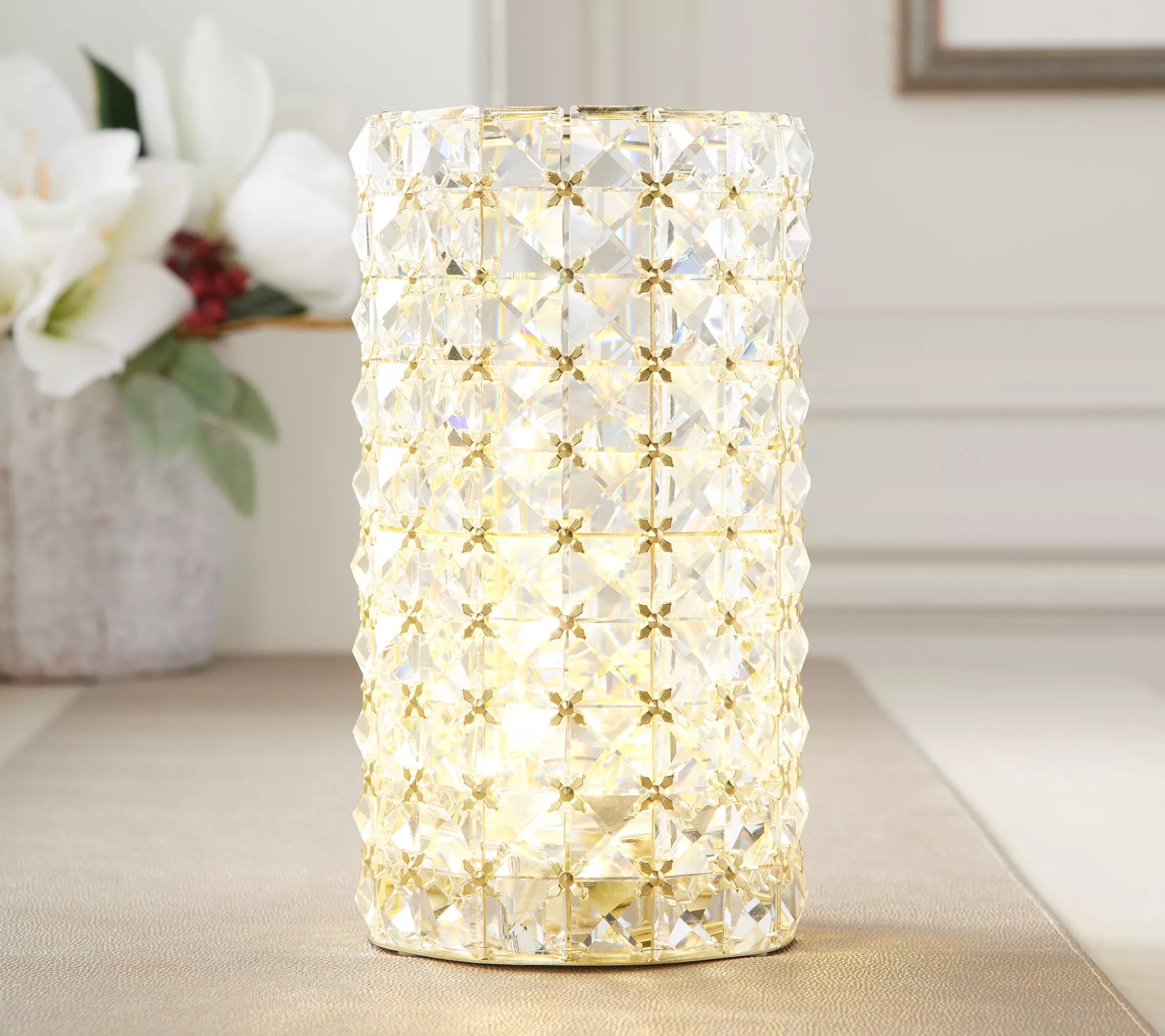 9" Illuminated Oversized Faceted Glass Hurricane by Valerie