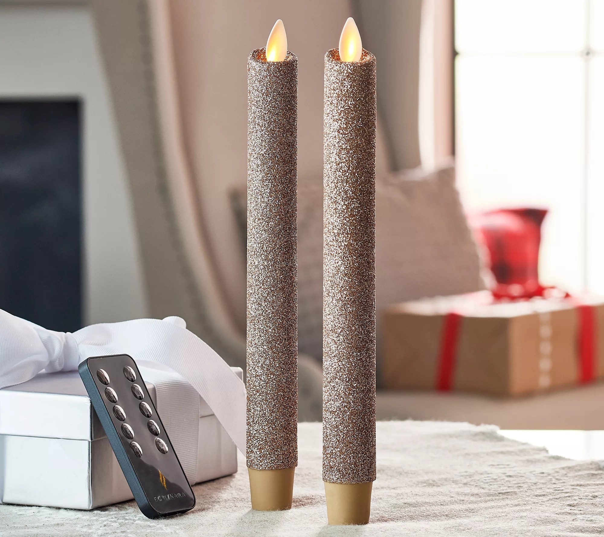 Luminara Set of (2) 10" Glitter Flameless Taper Candles
