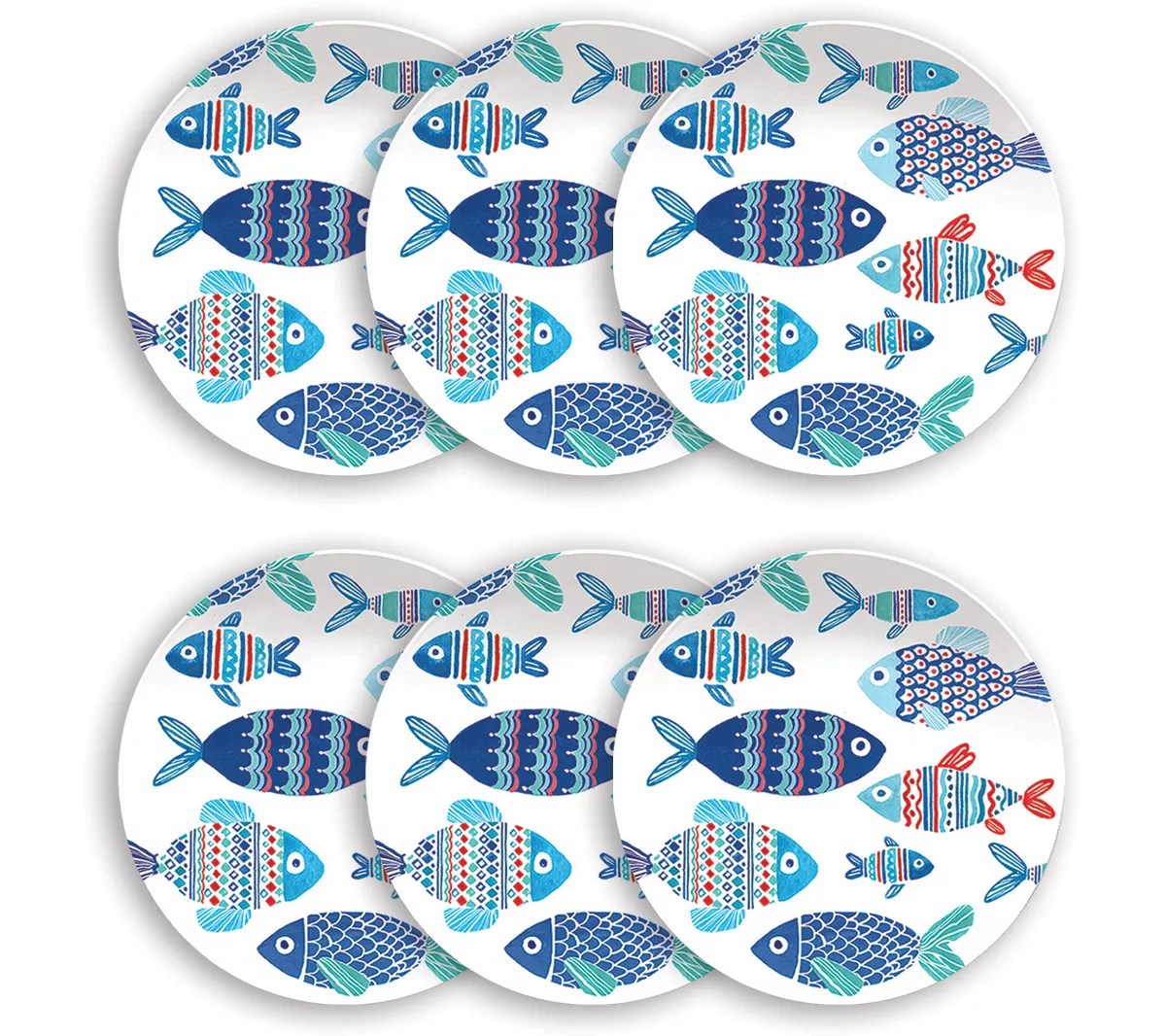 TarHong Nautical Fish Melamine Salad Plate Setof 6