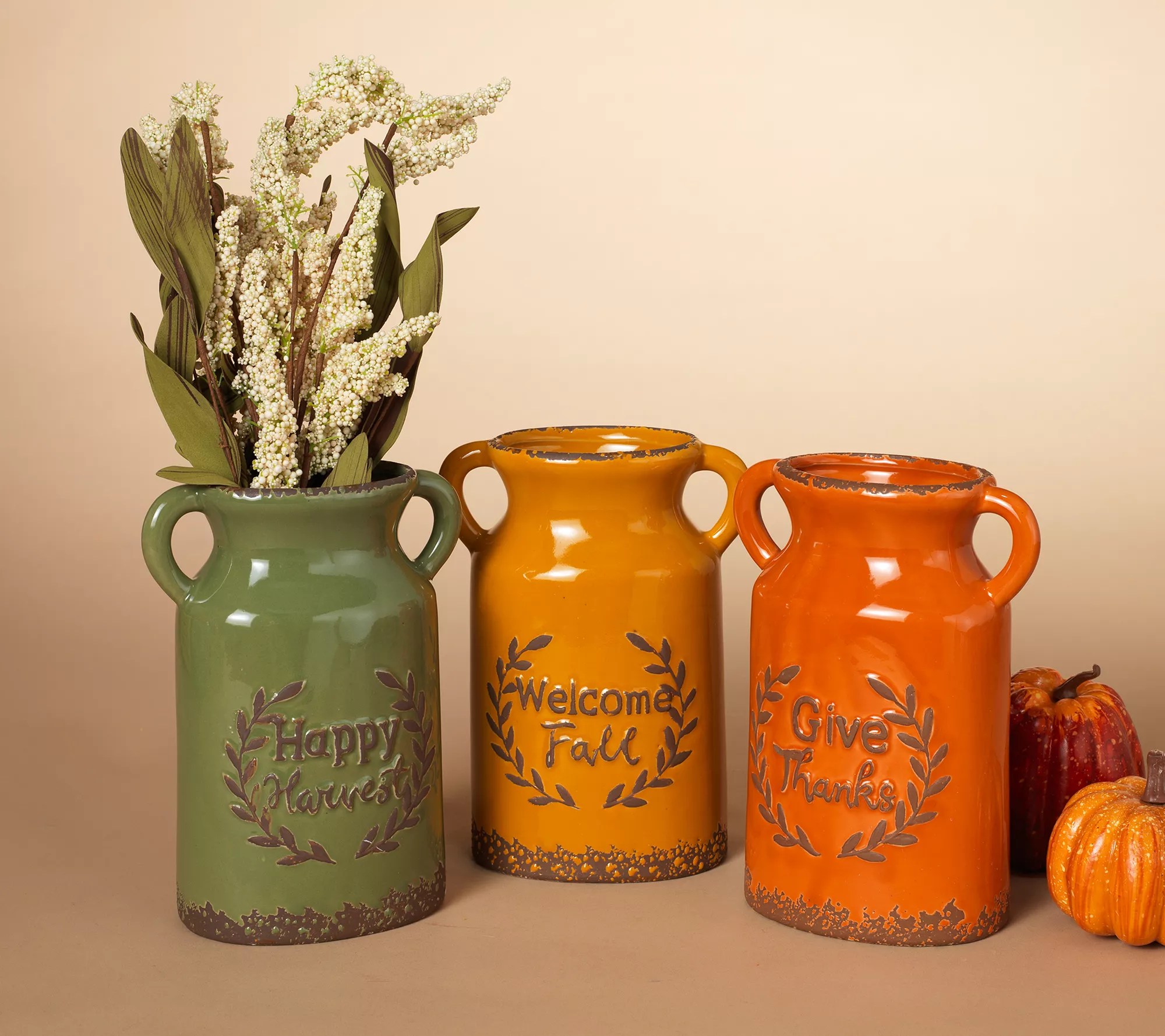 Set of 3 Assorted Ceramic Harvest Vases by Gerson Co.