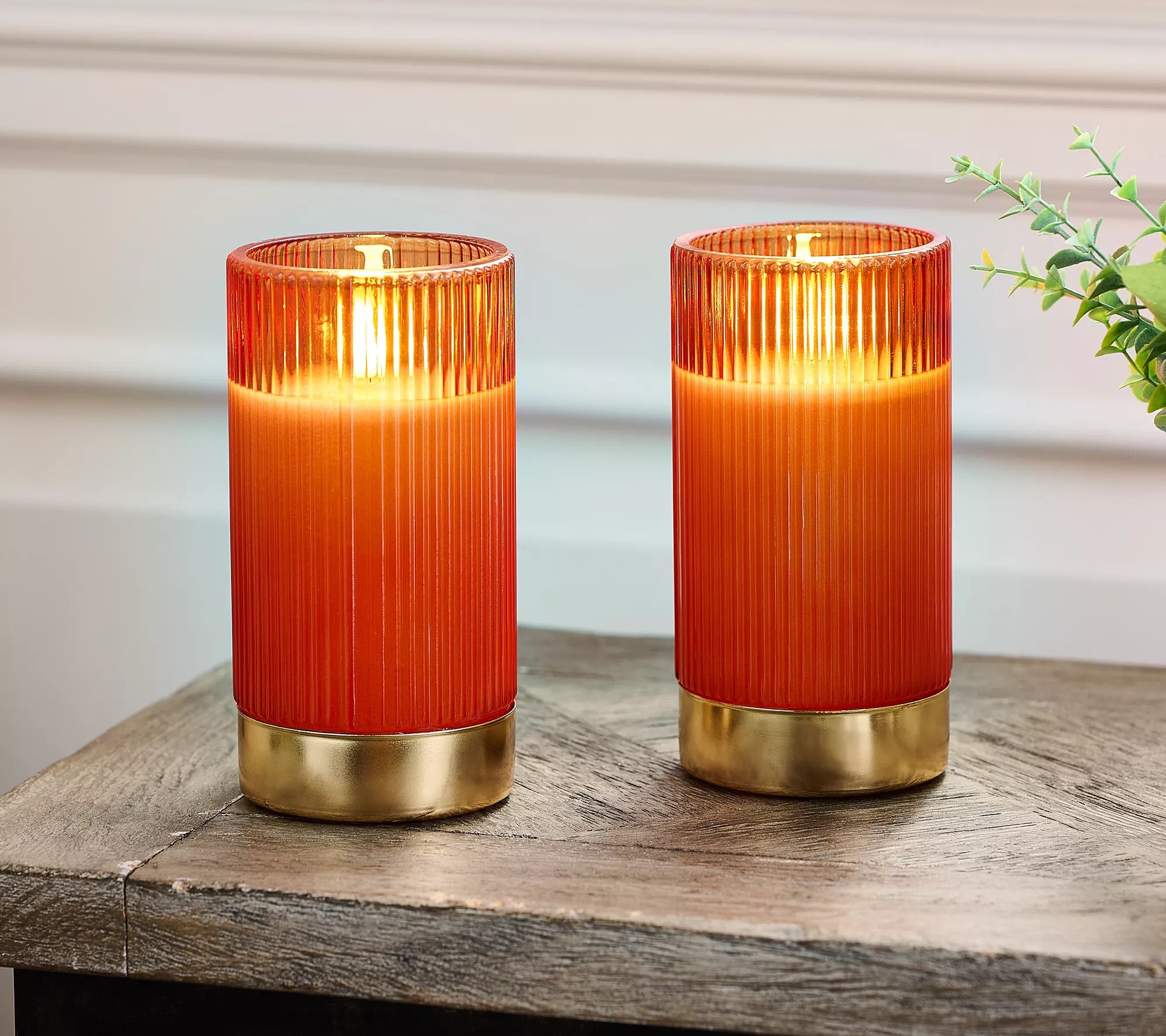 Lightscapes S/(2) 6" Ribbed Glass Filled Flameless Candles