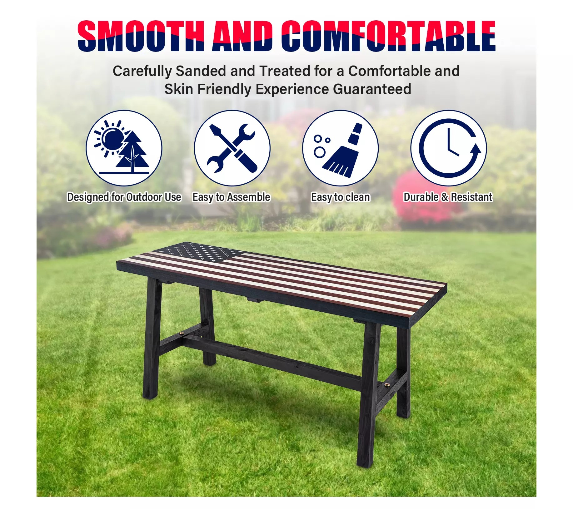 Backyard Expressions Wooden American Flag Patio Bench