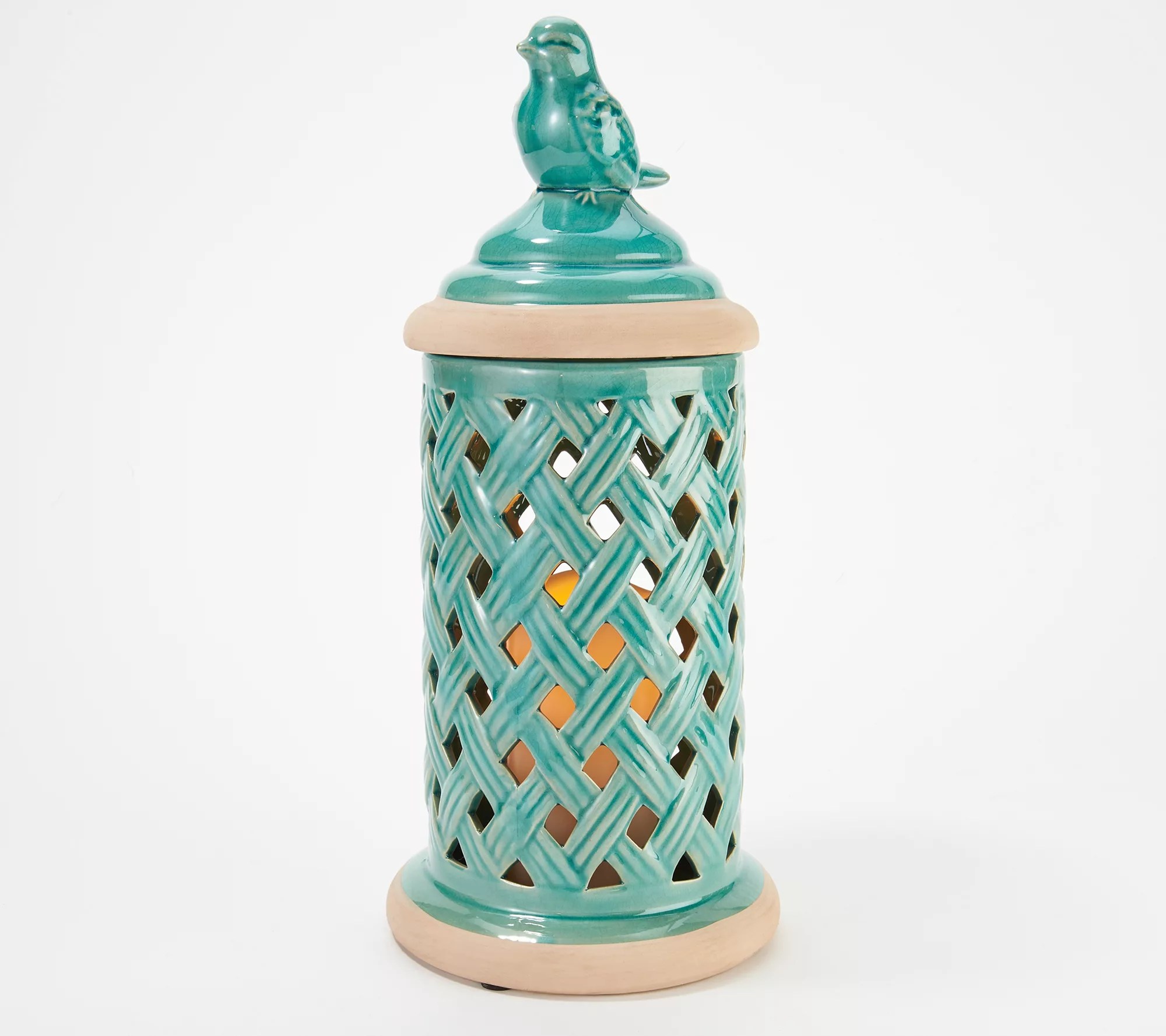 Woven Ceramic Bird Hurricane with Flameless Candle by Valerie