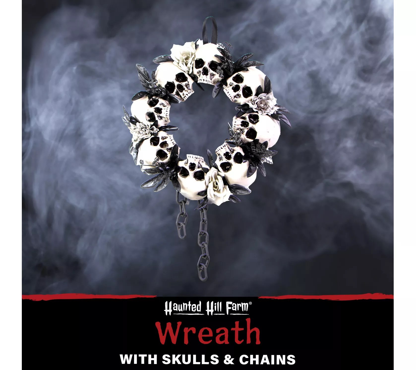Haunted Hill Farm 15.7" Skulls and Chains Wreath, Halloween