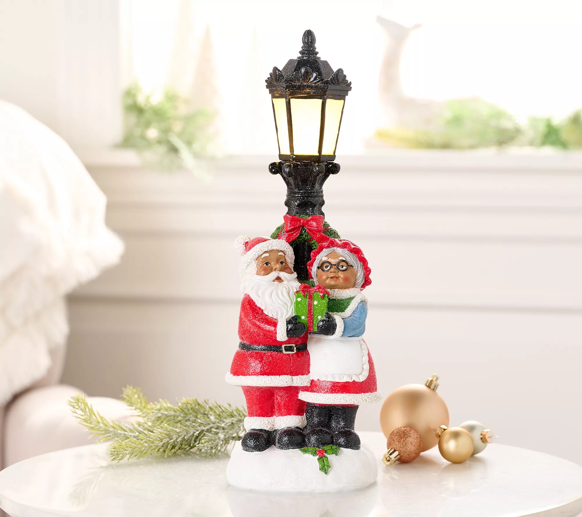 Santa and Mrs.Claus with Illuminated Lamp Post by Valerie