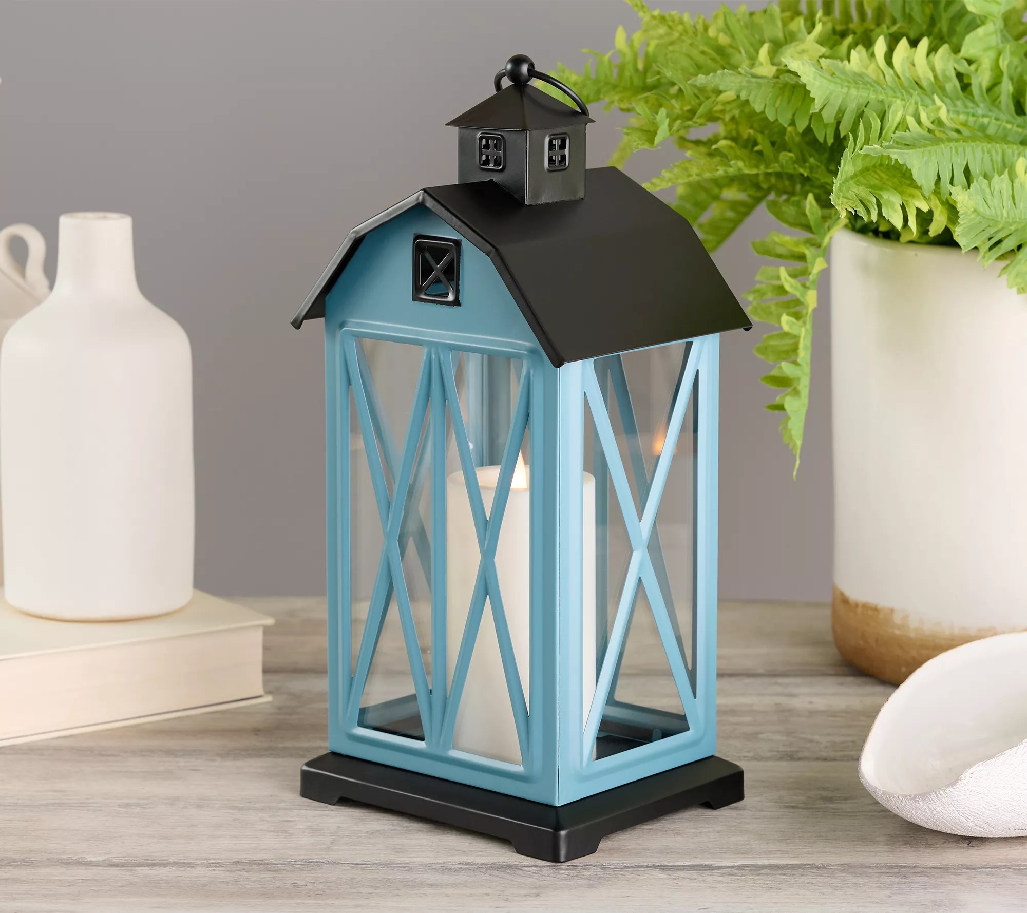 Indoor/Outdoor 15" Barn Lantern with Candle Light by Valerie