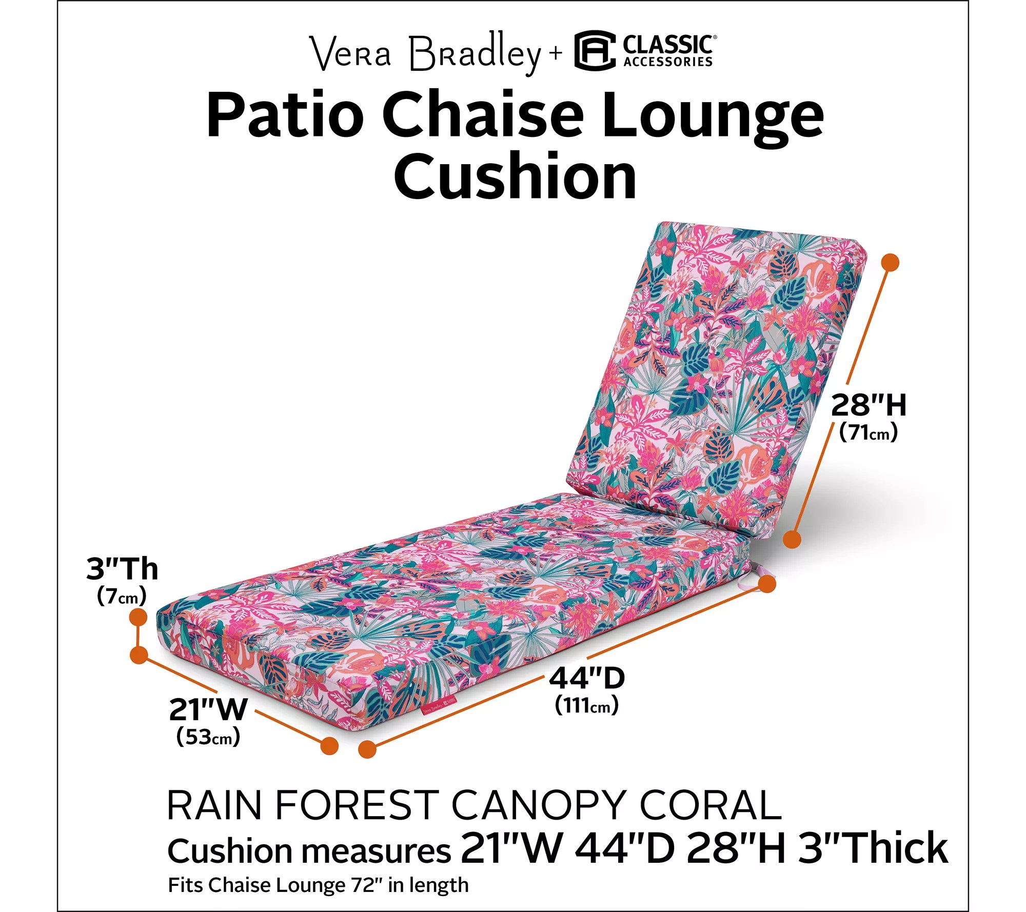 Vera Bradley Chaise Lounge Cushion, 21x44x28