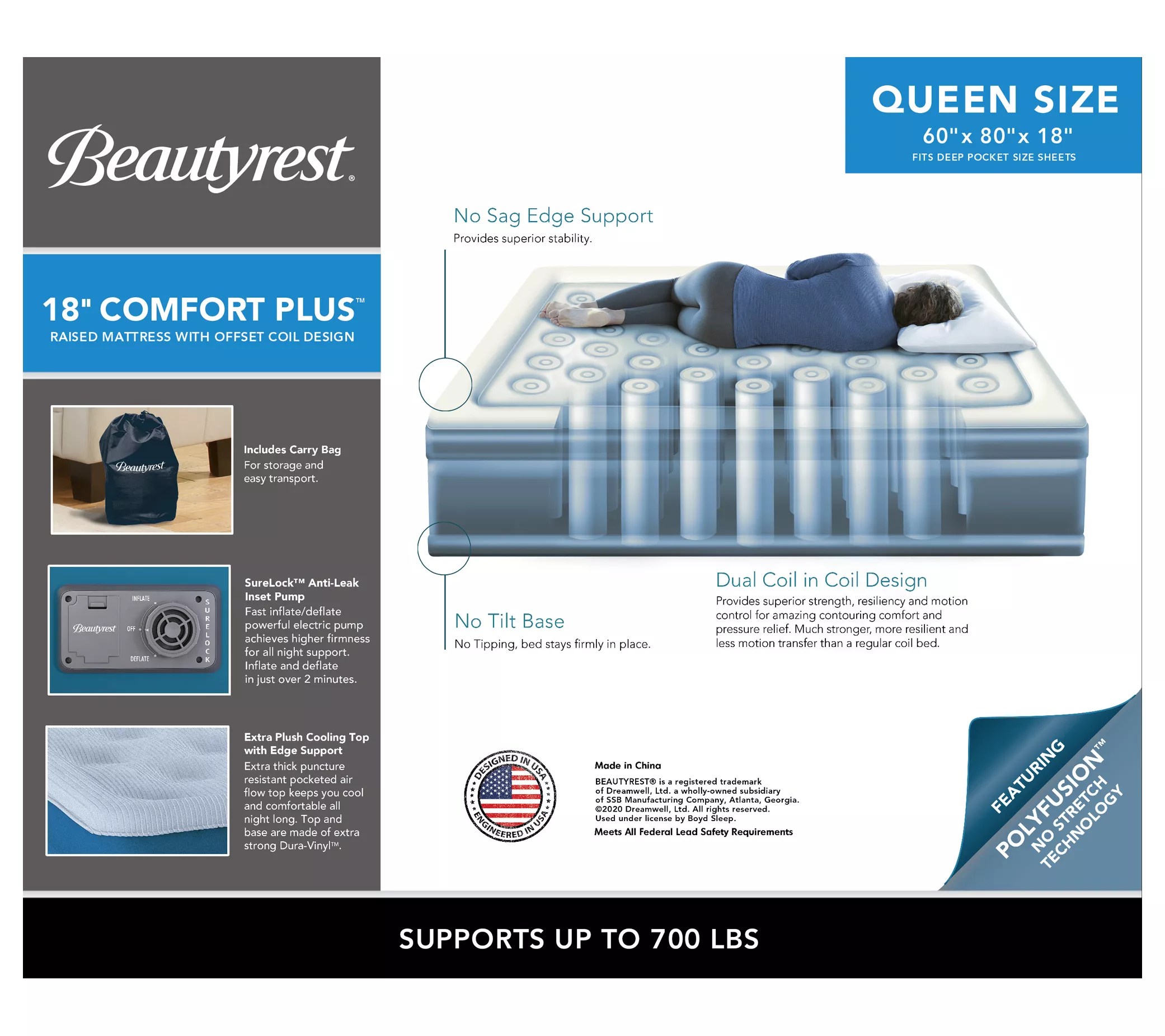 Beautyrest Comfort Plus 18" Queen Air Mattress with Inset Pump