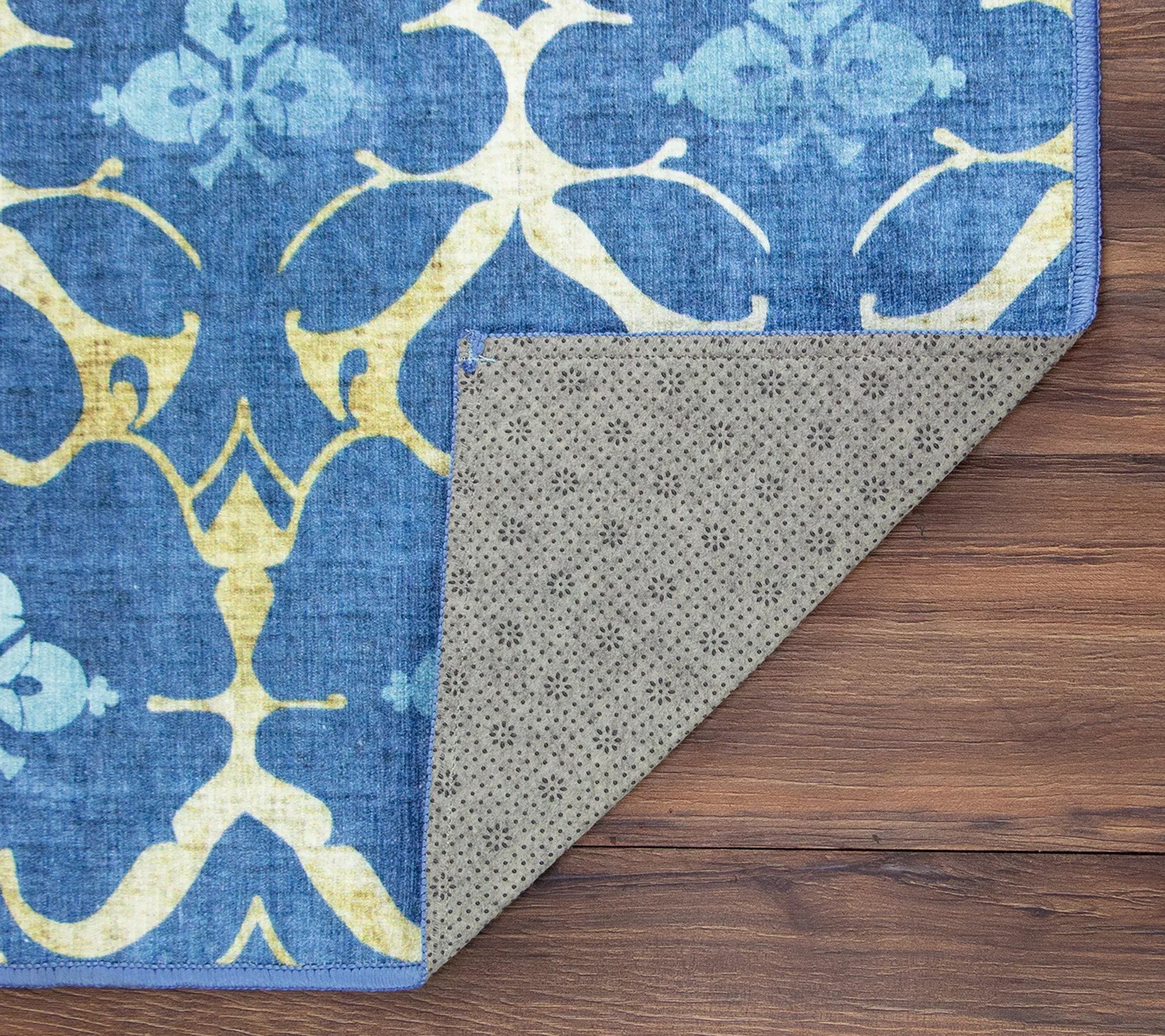 My Magic Carpet Washable Area Rug Leilani Damask Blue 5x7