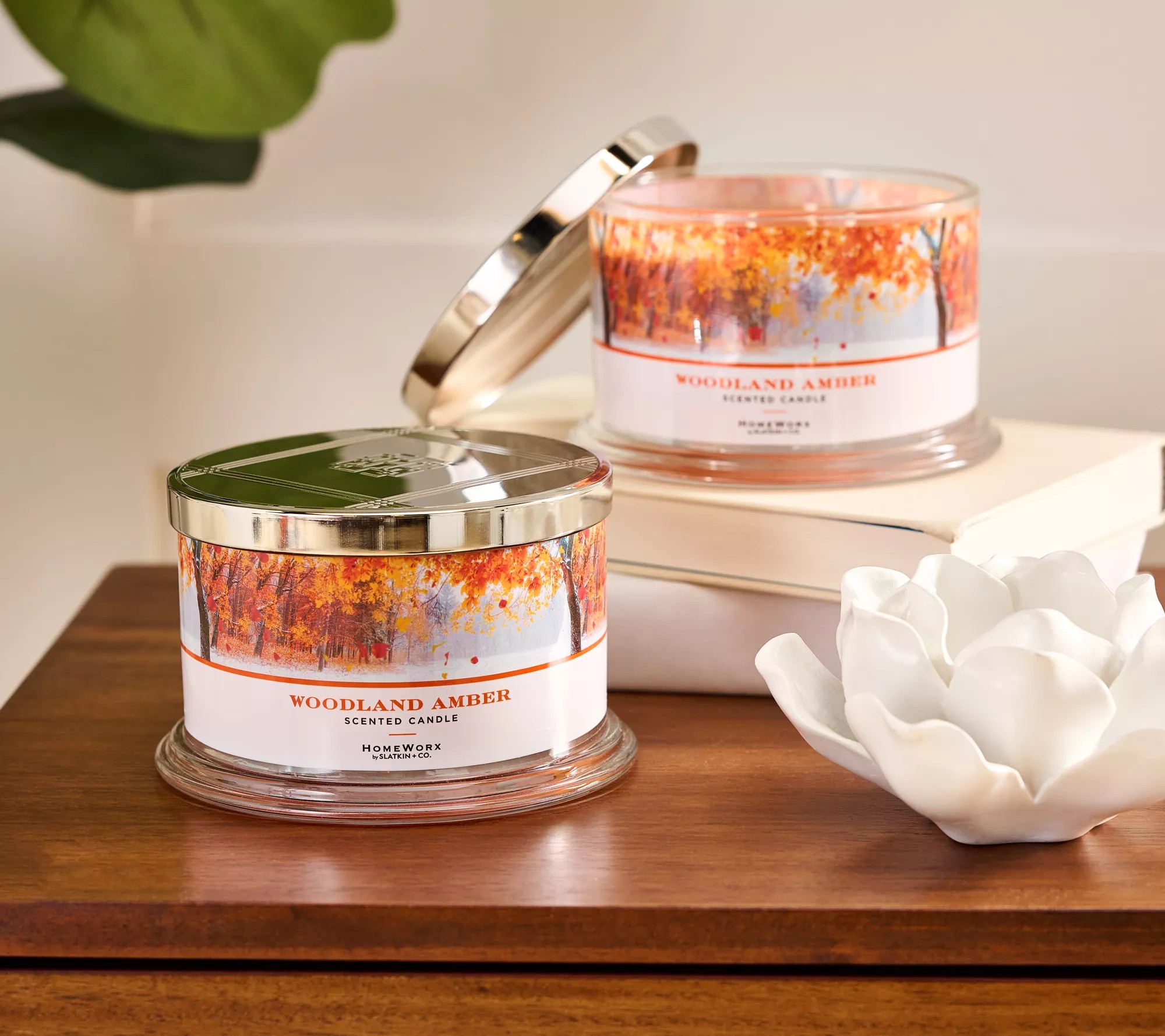 "As Is" HomeWorx by Slatkin & Co. S/2 Woodland Amber Candles