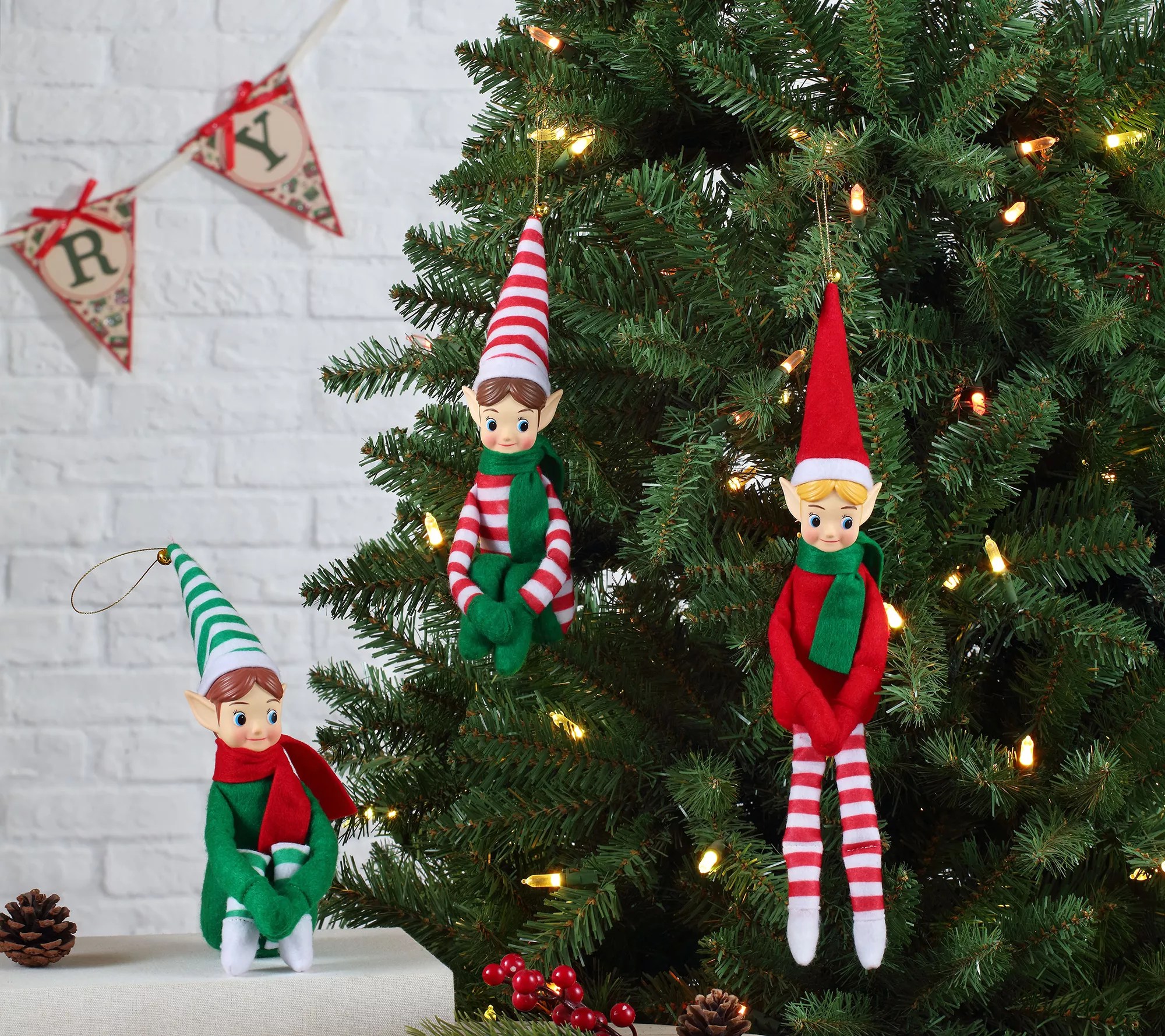 Mr. Christmas 6.5" Set of 3 Vintage Knee Hugging Elves White