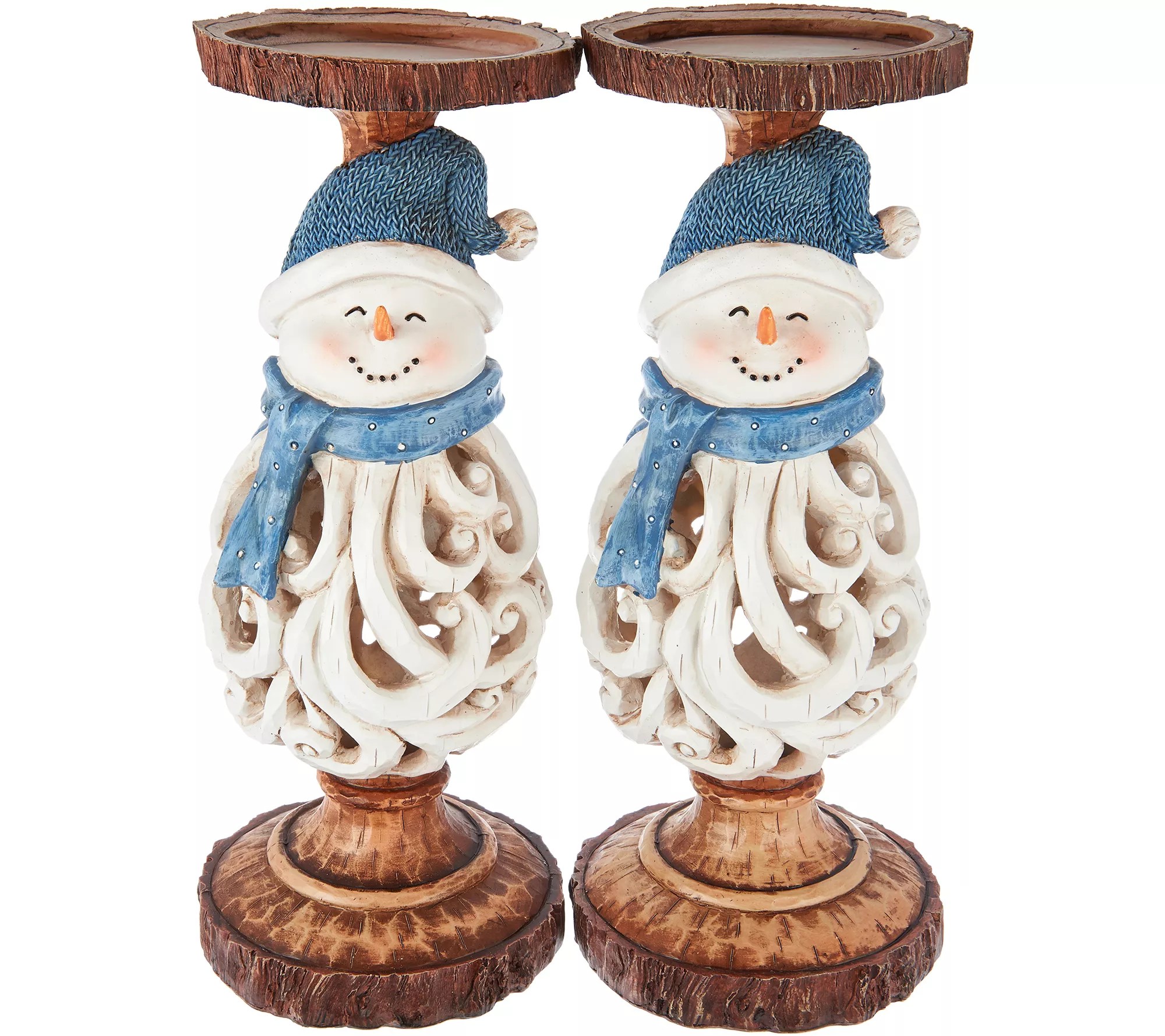 "As Is" Set of 2 12" Carved & Pierced Holiday Candle Holder Pedestals