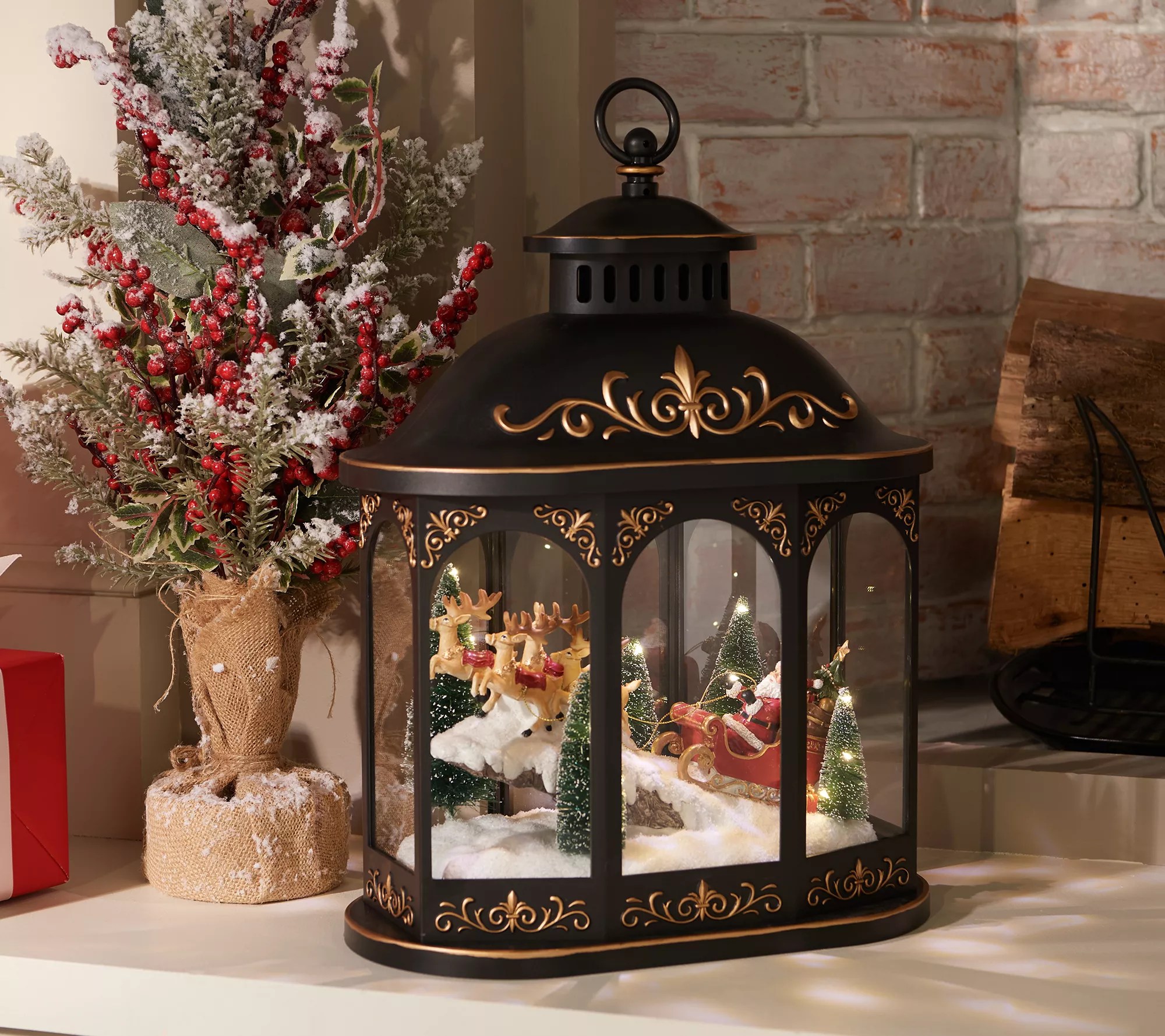 Illuminated Lantern with Interior Holiday Scene by Valerie
