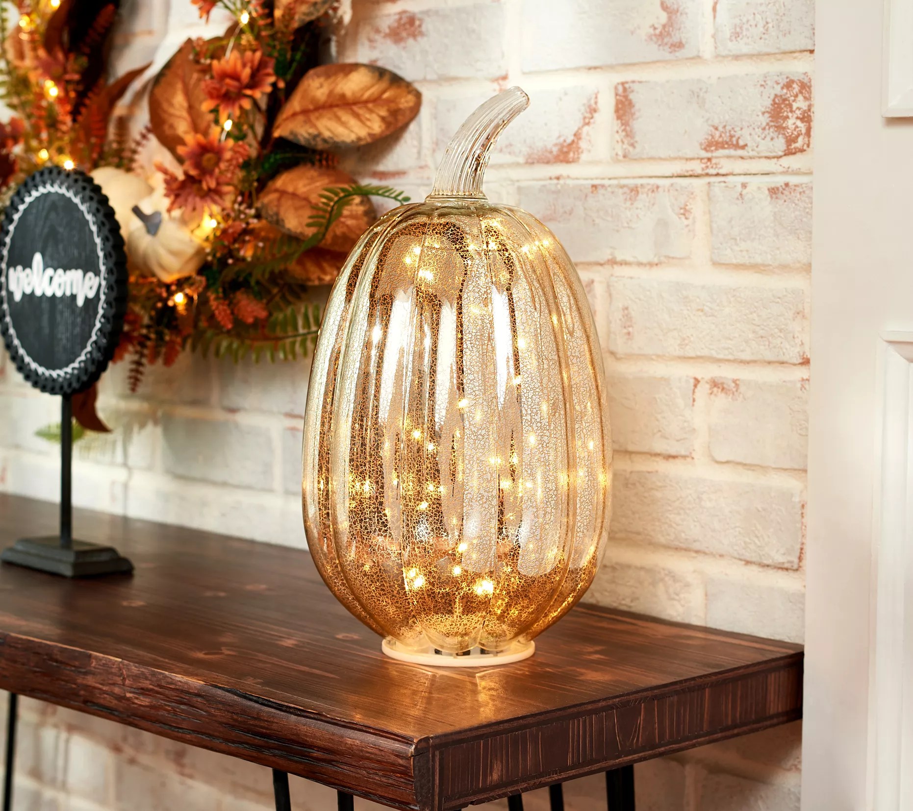 Home Reflections 16" Illuminated Mercury Glass Pumpkin