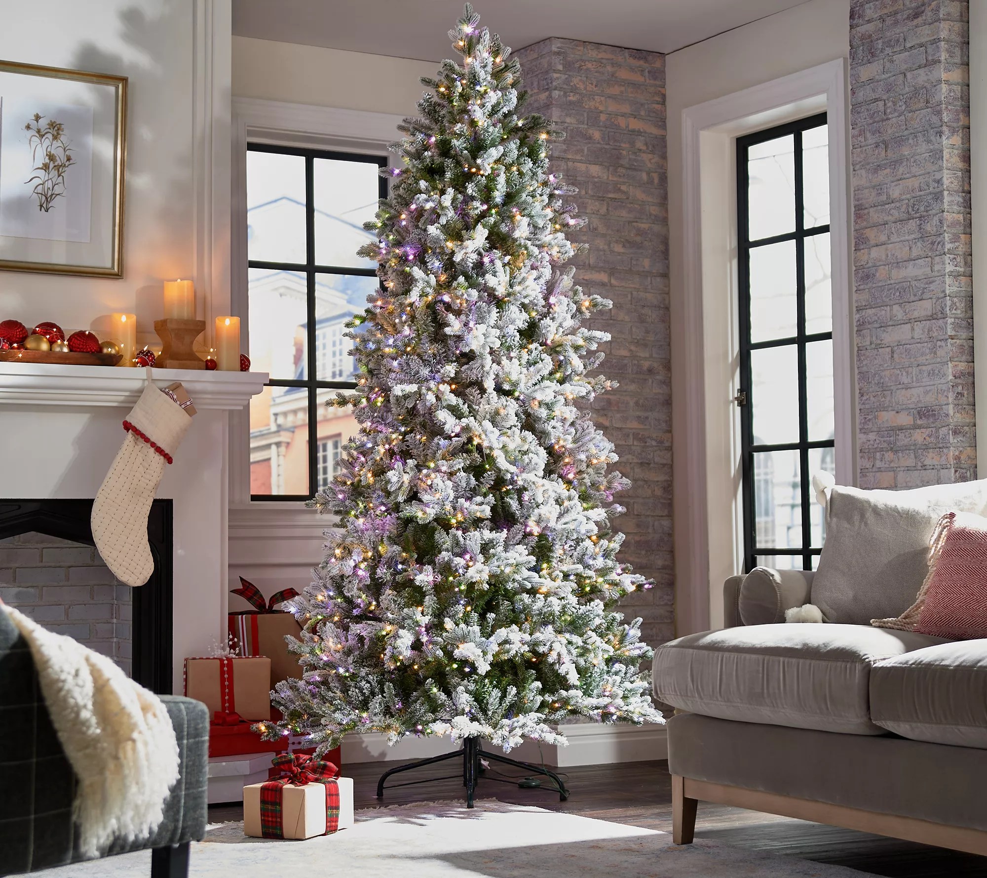 Home Reflections 9' Flocked Color Flip Tree w/ Fairy Lights