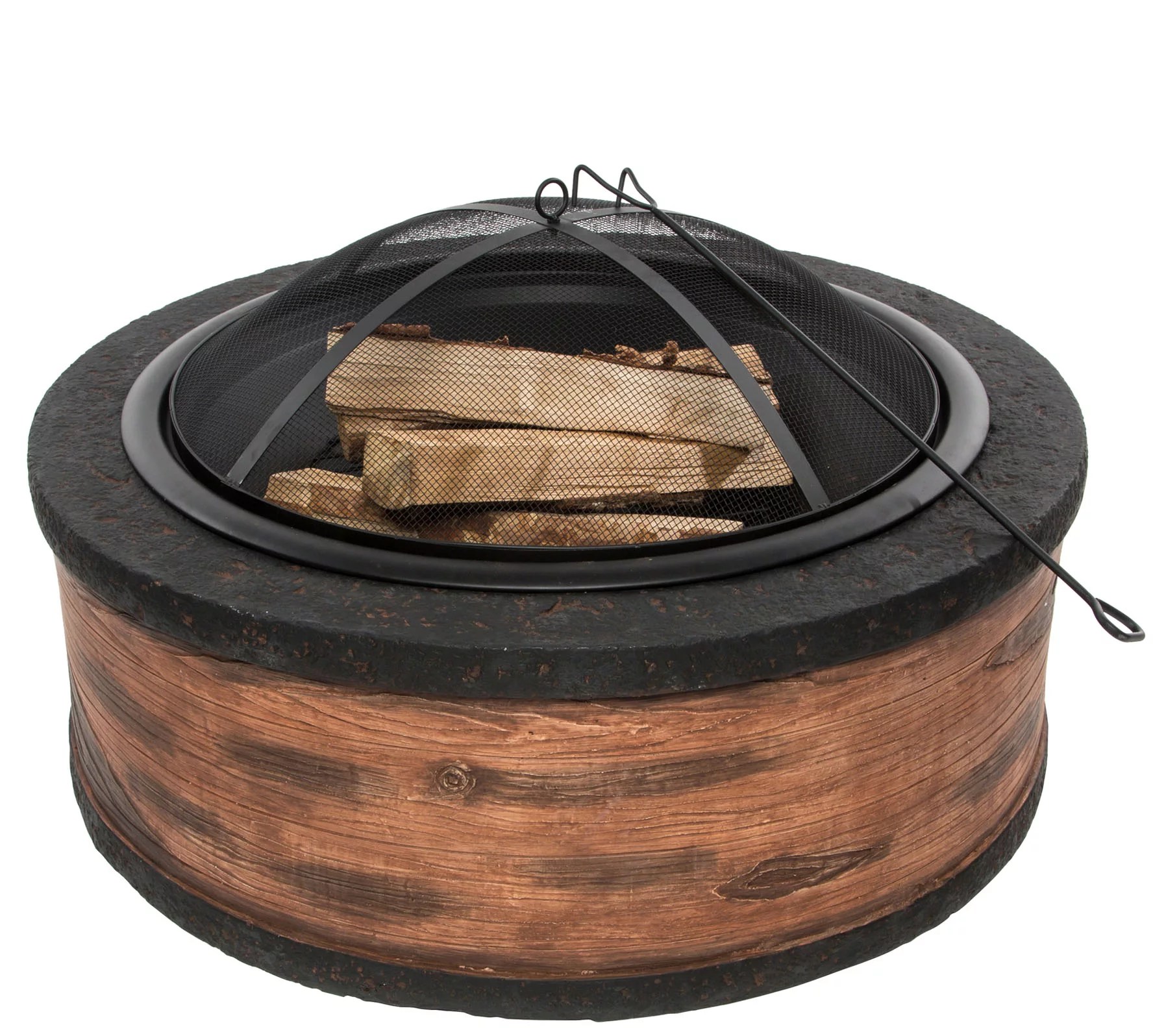 Sun Joe Fire Joe 35" Cast Stone Fire Pit Rustic Wood