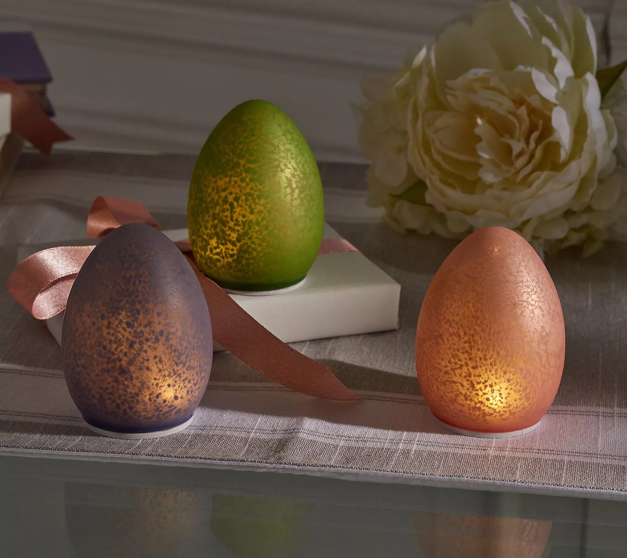Set of 3 Illuminated Frosted Glass Eggs by Valerie
