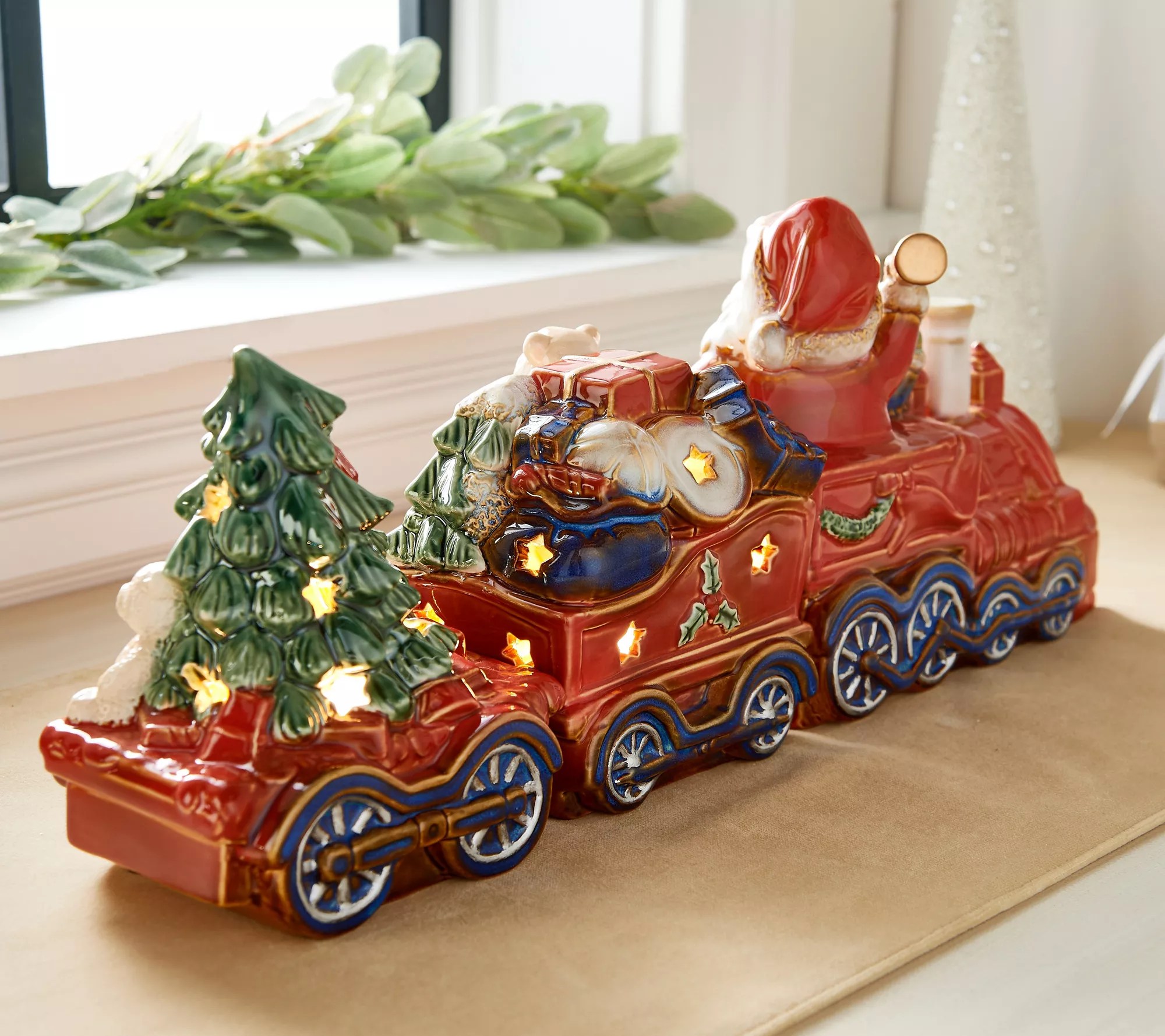 "As Is" 3 Piece Illuminated Porcelain Train with Santa by Valerie