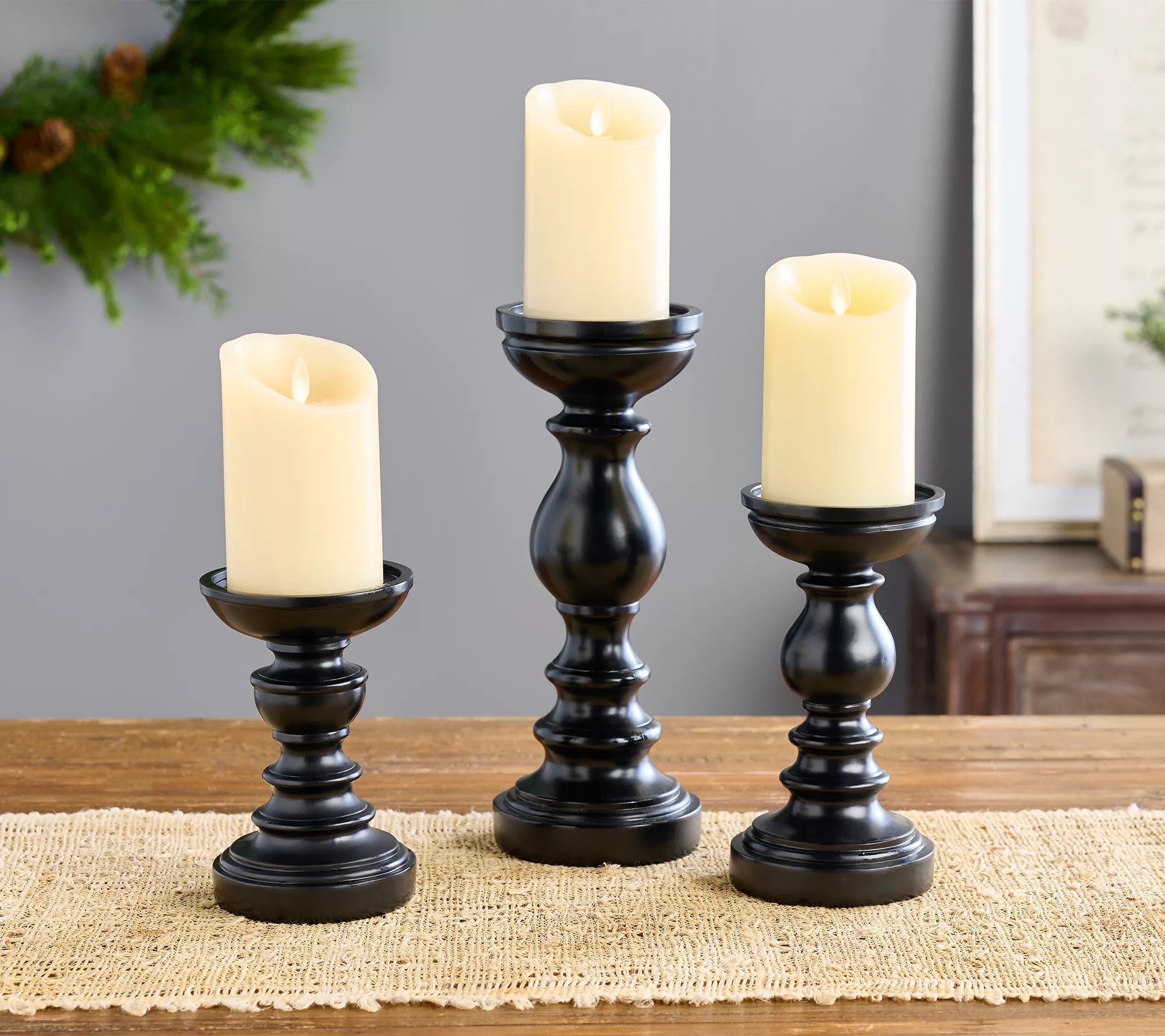 Set of 3 Woodlike Pedestal Candle Holders by Valerie