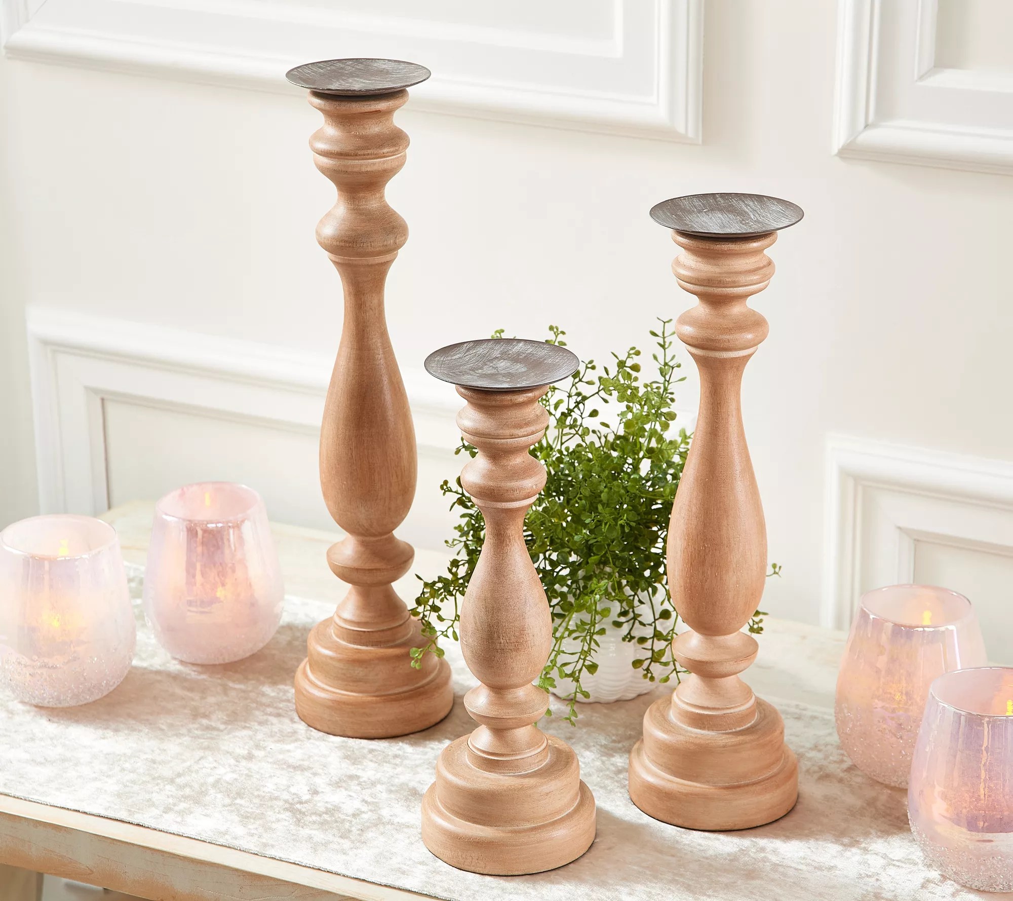 Home Reflections Set of 3 Mango Wood Candle Holders