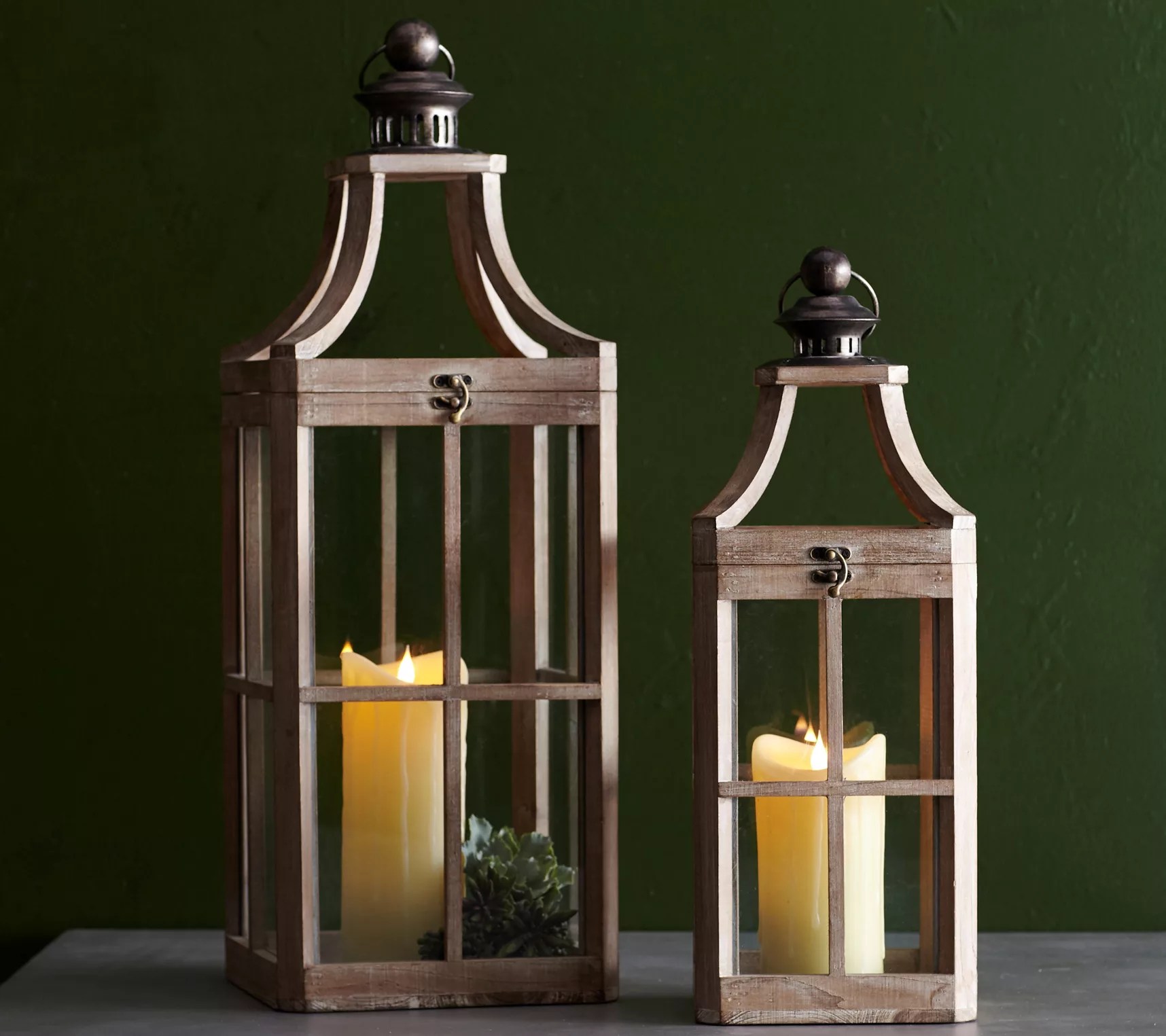 Melrose Natural Wooden Floor Lantern (Set of 2)