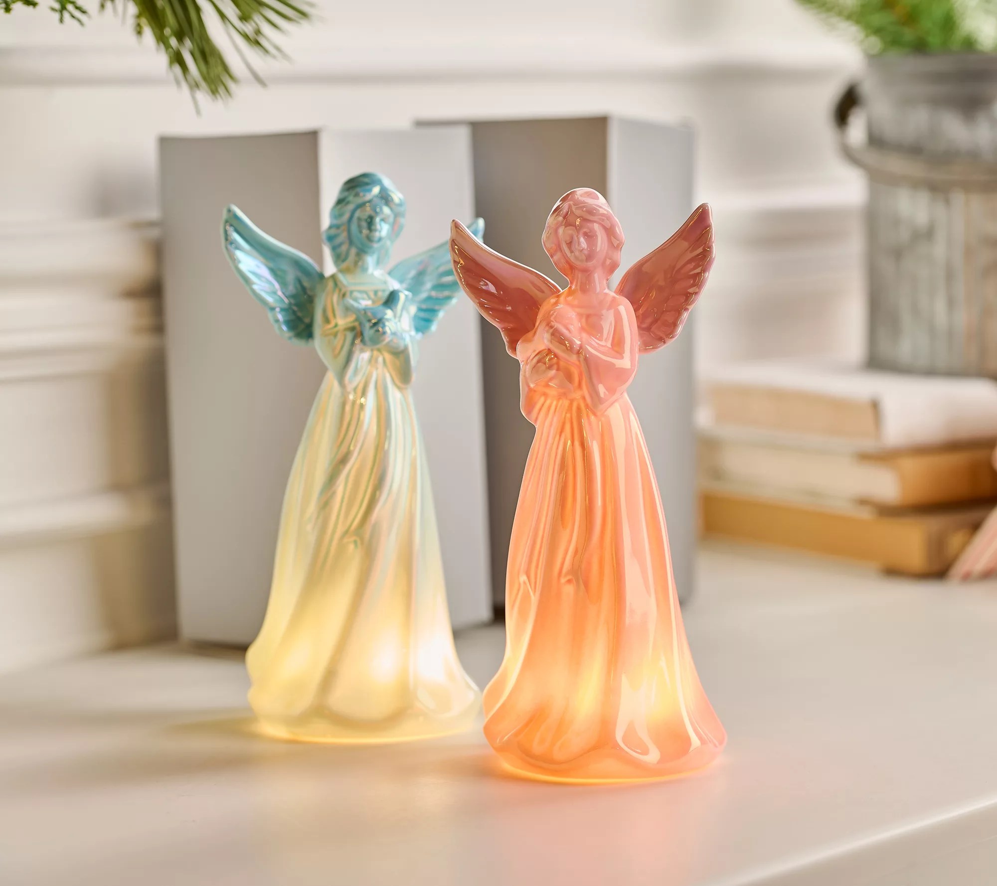 Set of 2 Porcelain Angels with Gift Boxes by Valerie