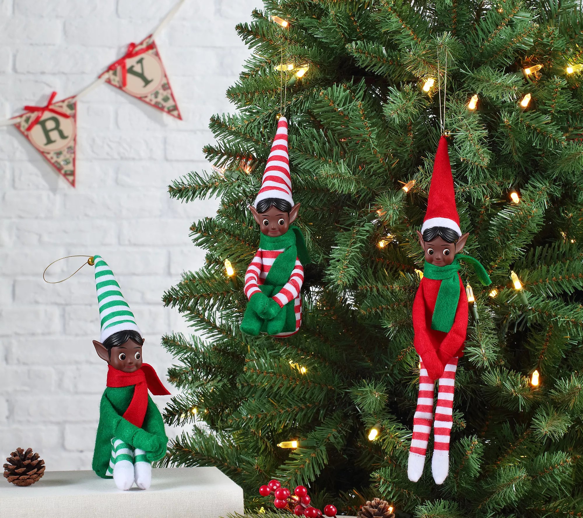 Mr. Christmas 6.5" Set of 3 Vintage KneeHugging Elves