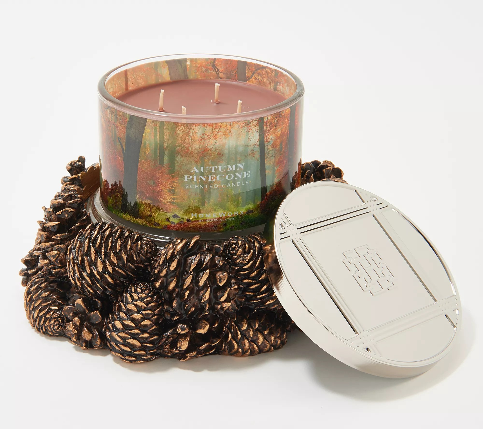 HomeWorx by Harry Slatkin Gold Pinecone Pedestal w/ 18oz Candle