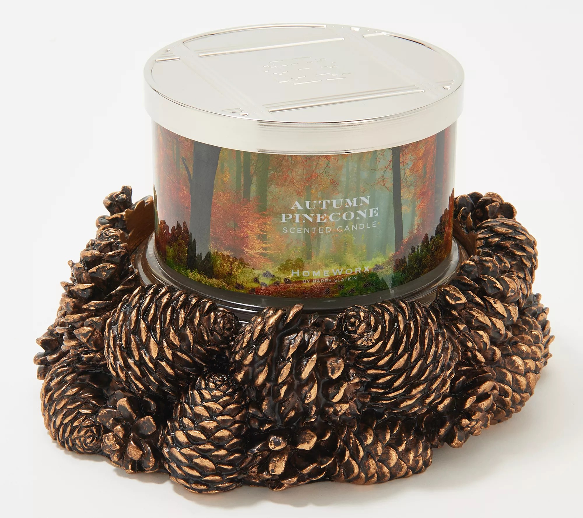 HomeWorx by Harry Slatkin Gold Pinecone Pedestal w/ 18oz Candle