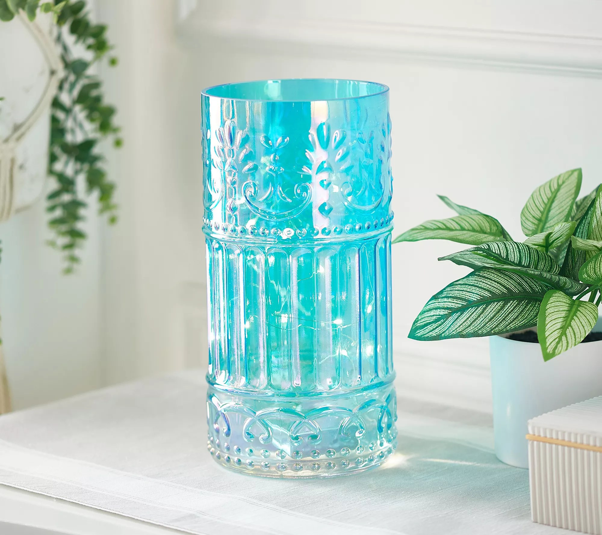 5" x 10" Illuminated Embossed Glass Hurricane by Valerie