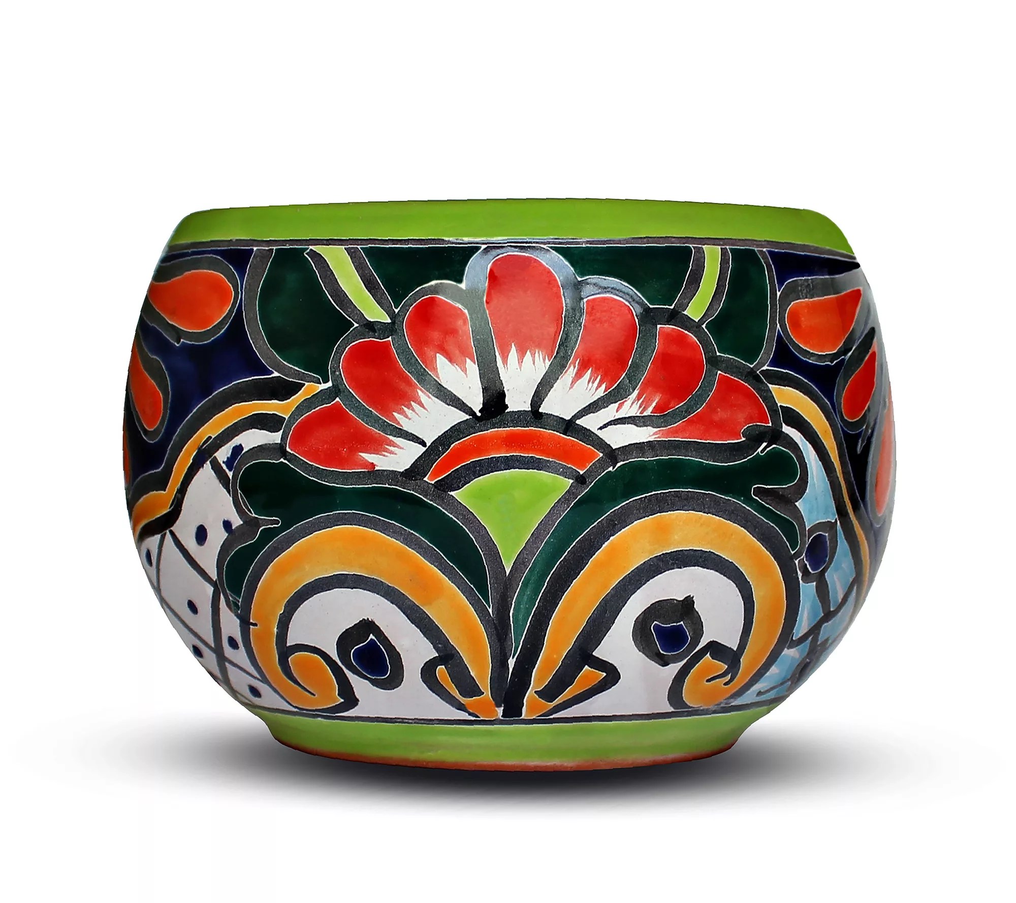 Plow & Hearth Medium Green Authentic Talavera Baul Planter
