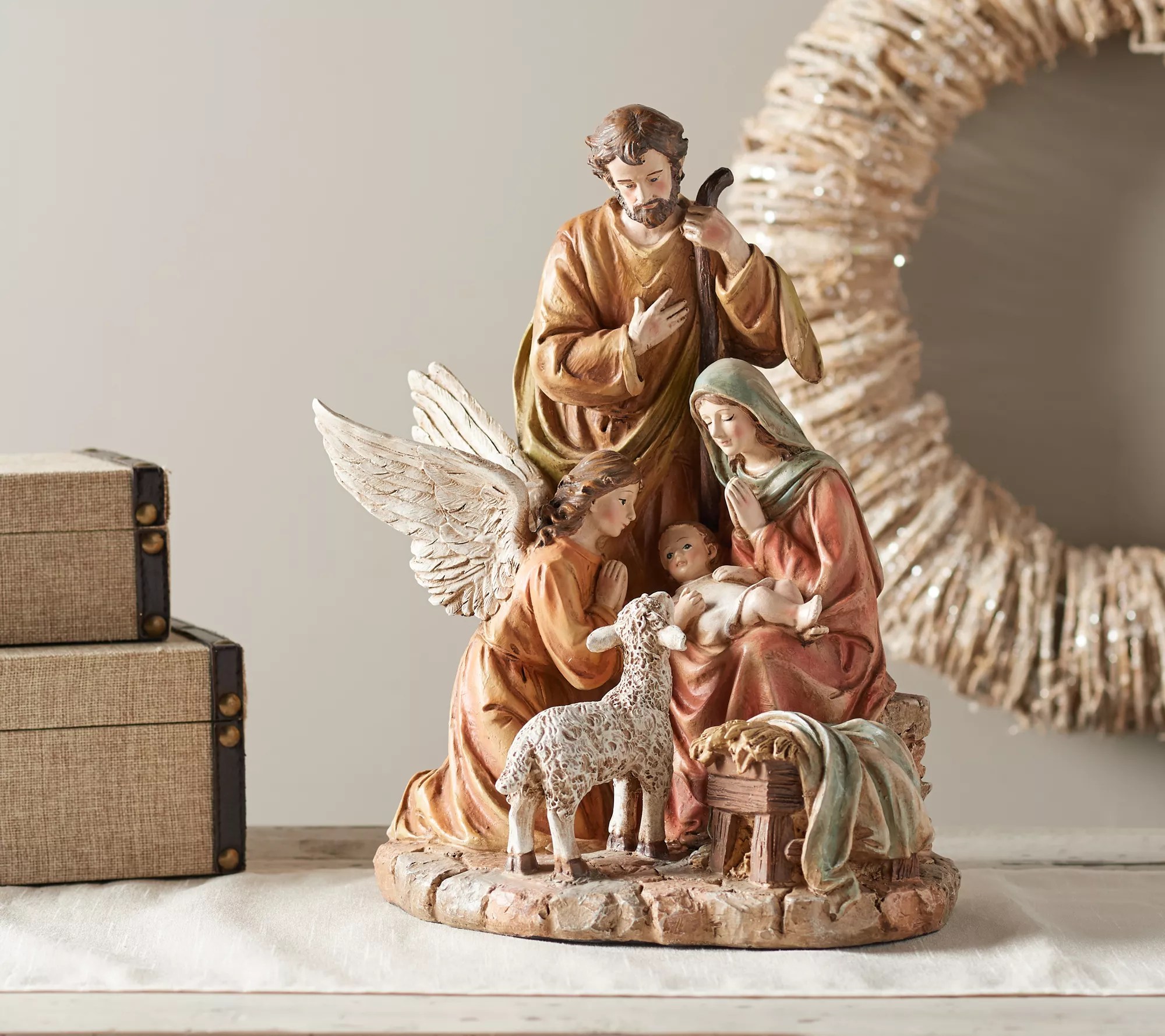 13" Holy Family Nativity Scene with Angel by Valerie