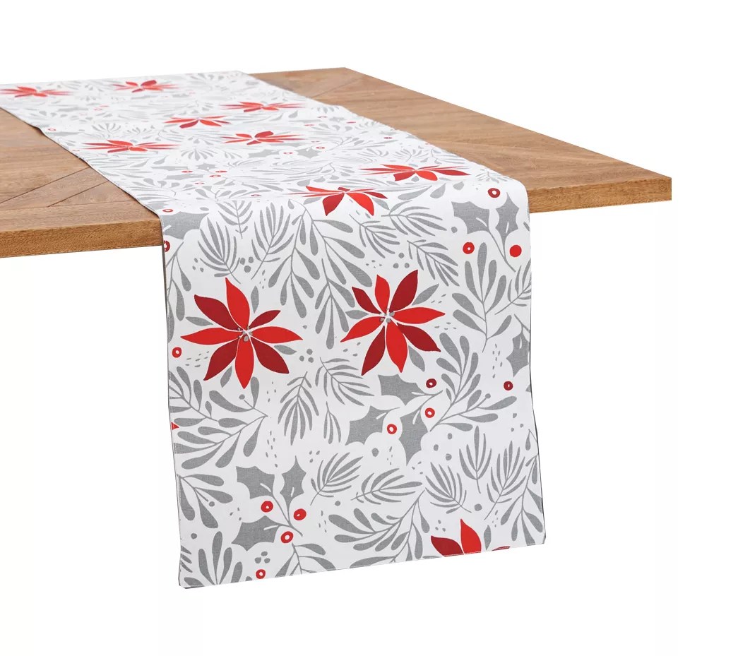 14" x 72" Poinsettia Christmas Table Runner by Valerie