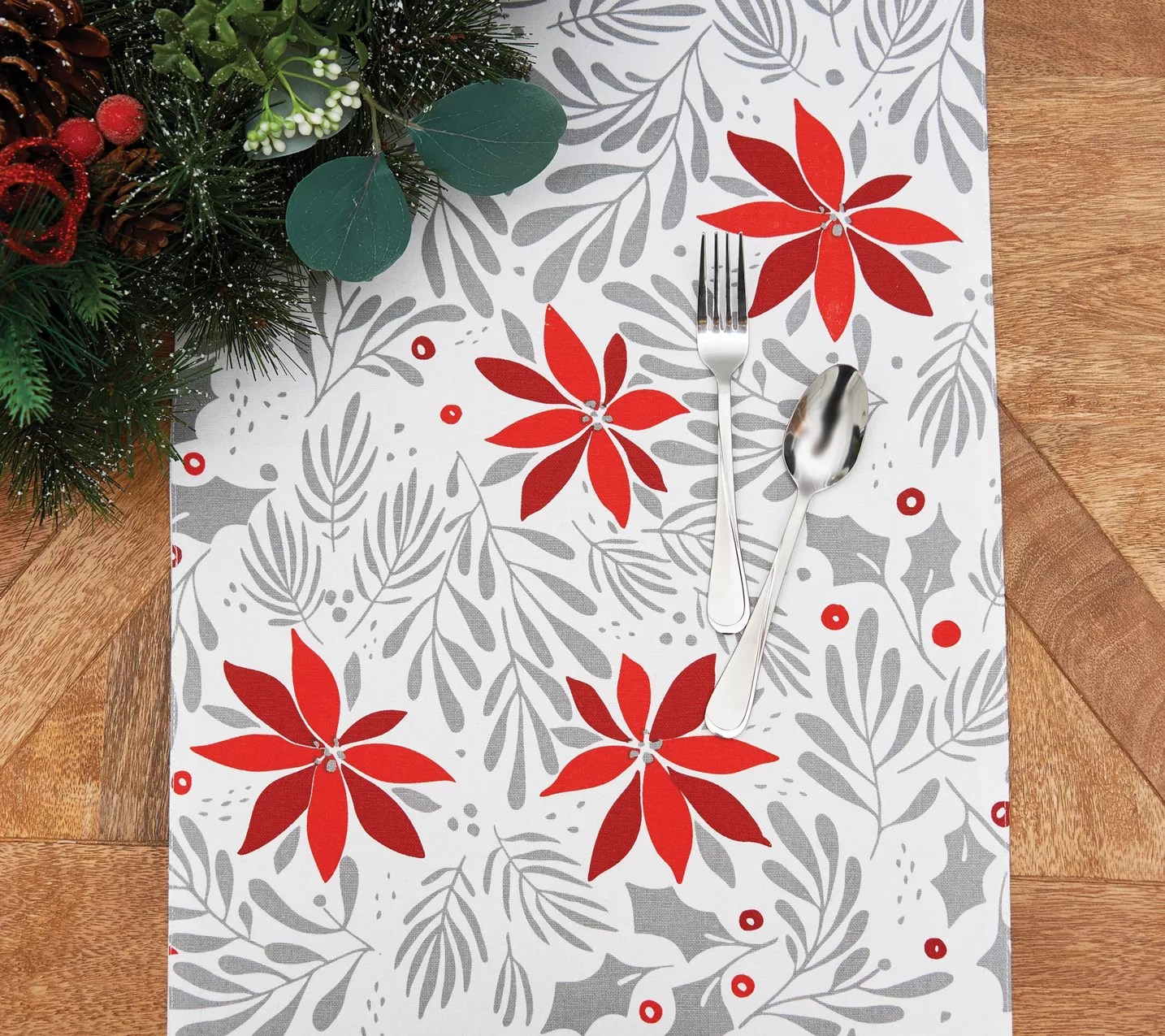 14" x 72" Poinsettia Christmas Table Runner by Valerie