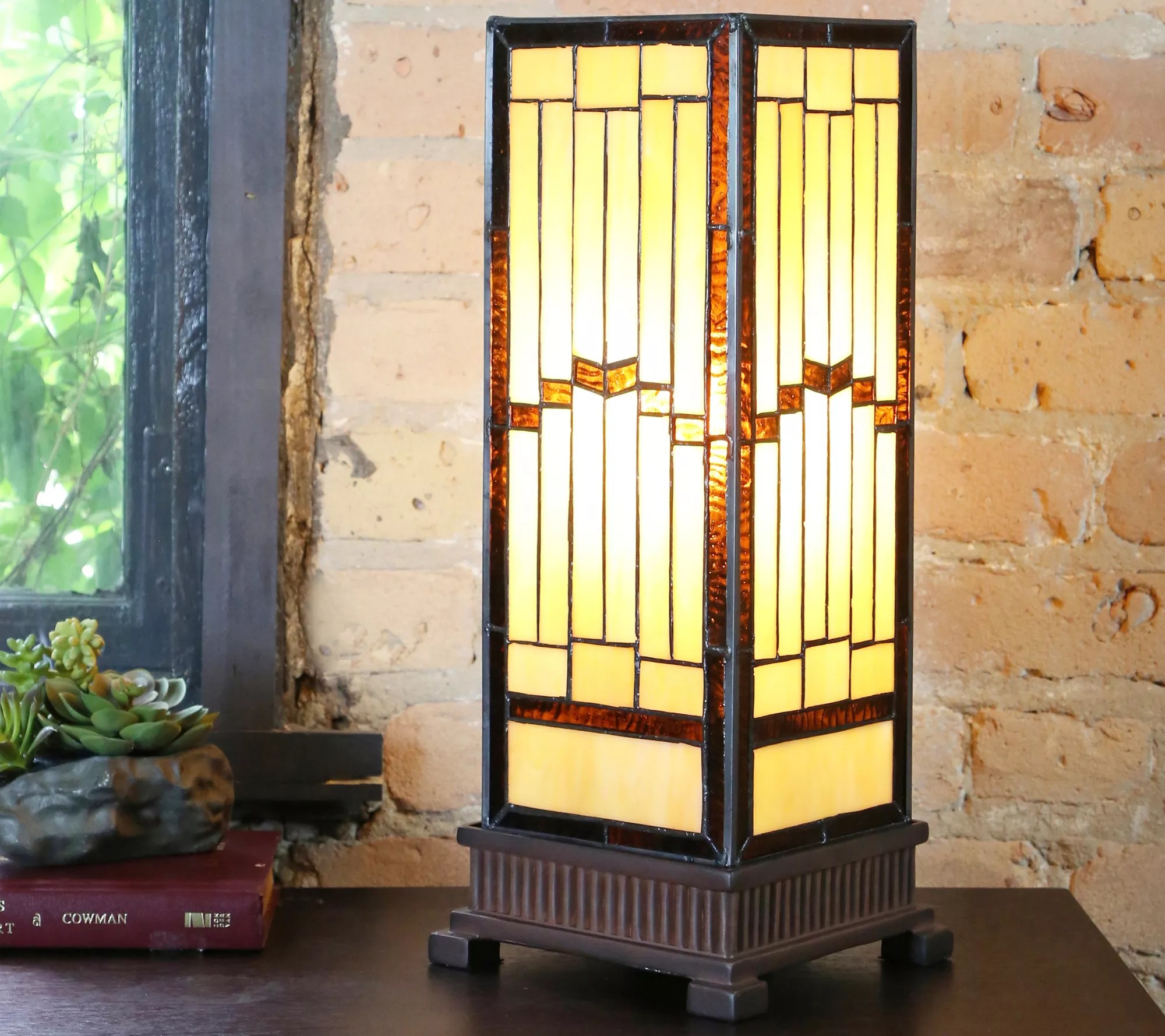 River of Goods 17"H StainedGlass Rustic Hurricane Lamp