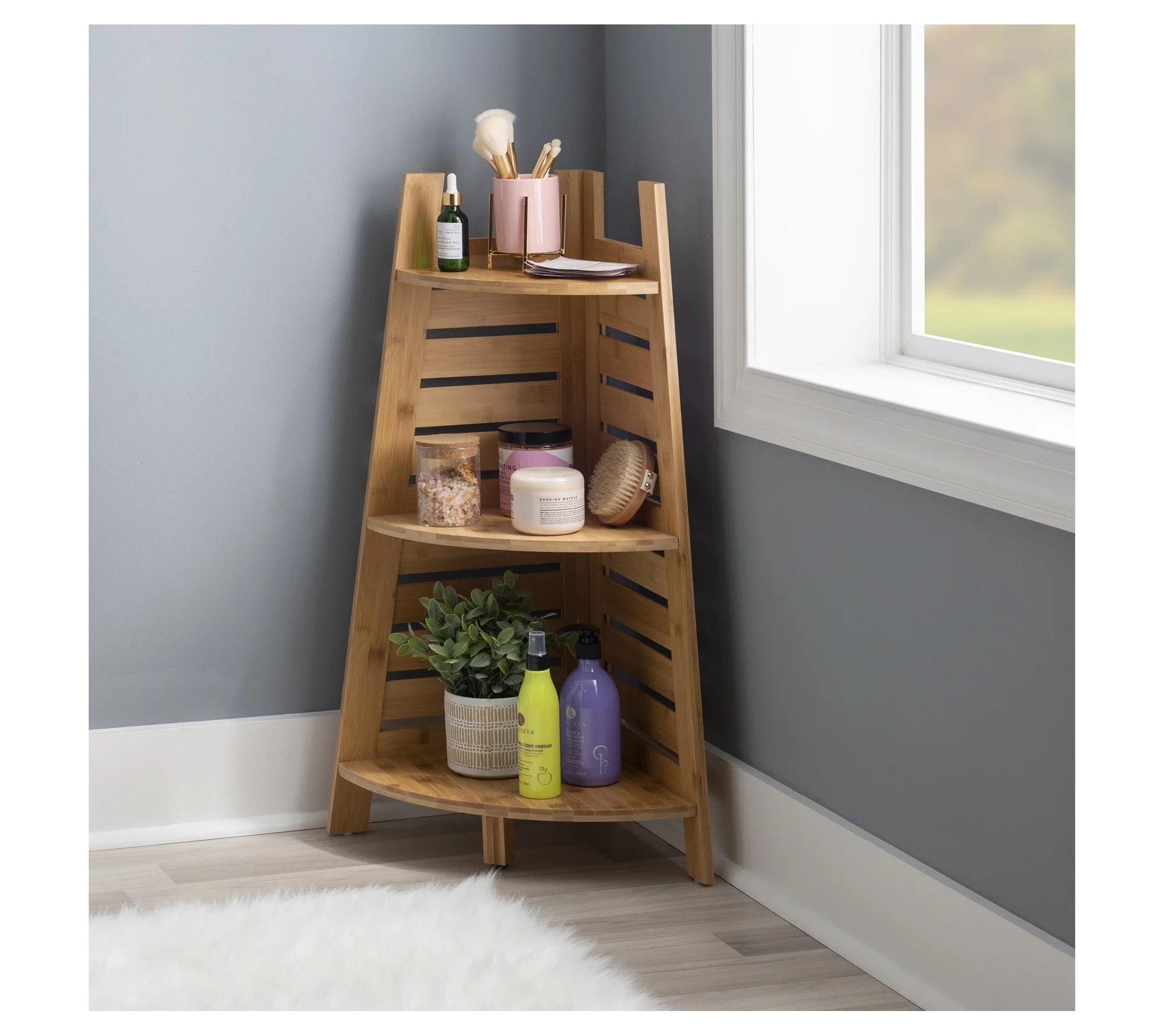 Linon Home Decor Baxter Bamboo Corner 3Shelf Unit