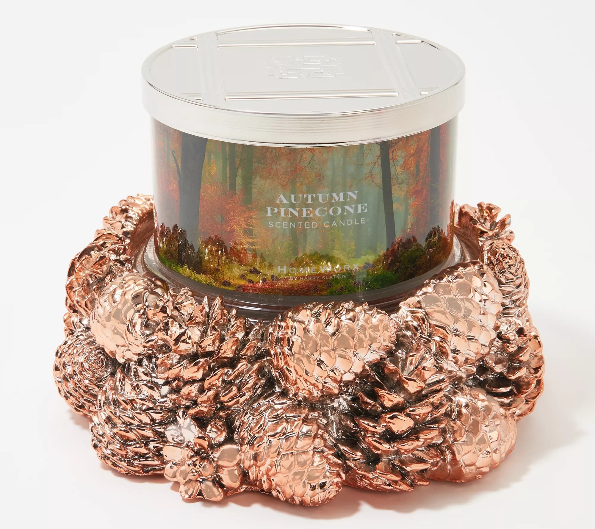 HomeWorx by Harry Slatkin Rose Gold_Pine Cone Pedestal w/18oz. Candle