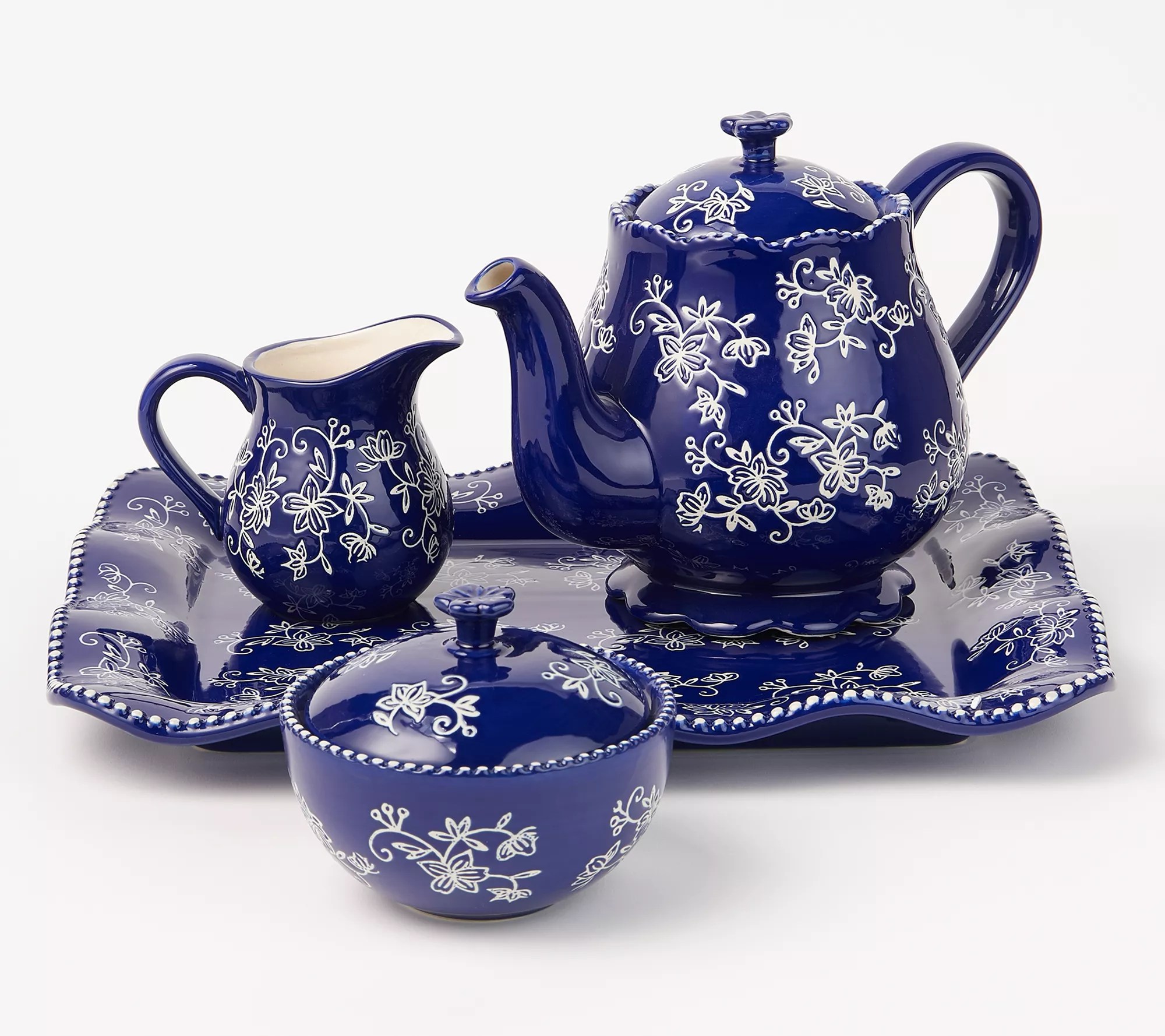 "As Is" Temp tations Floral Lace 4Piece Tea Set with Tray