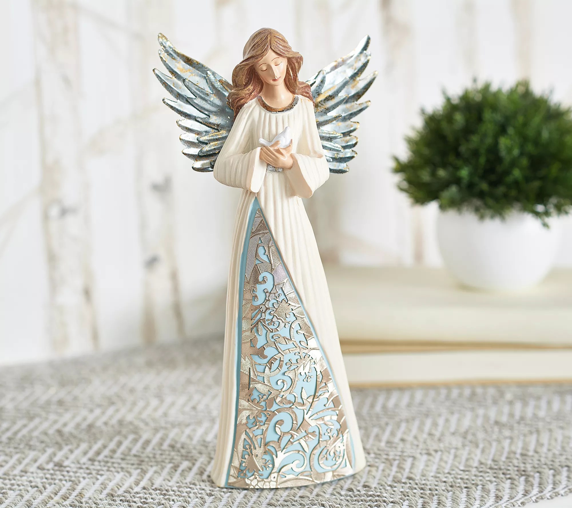 "As Is" 9" Angel Holding Dove with Filigree Dress by Valerie